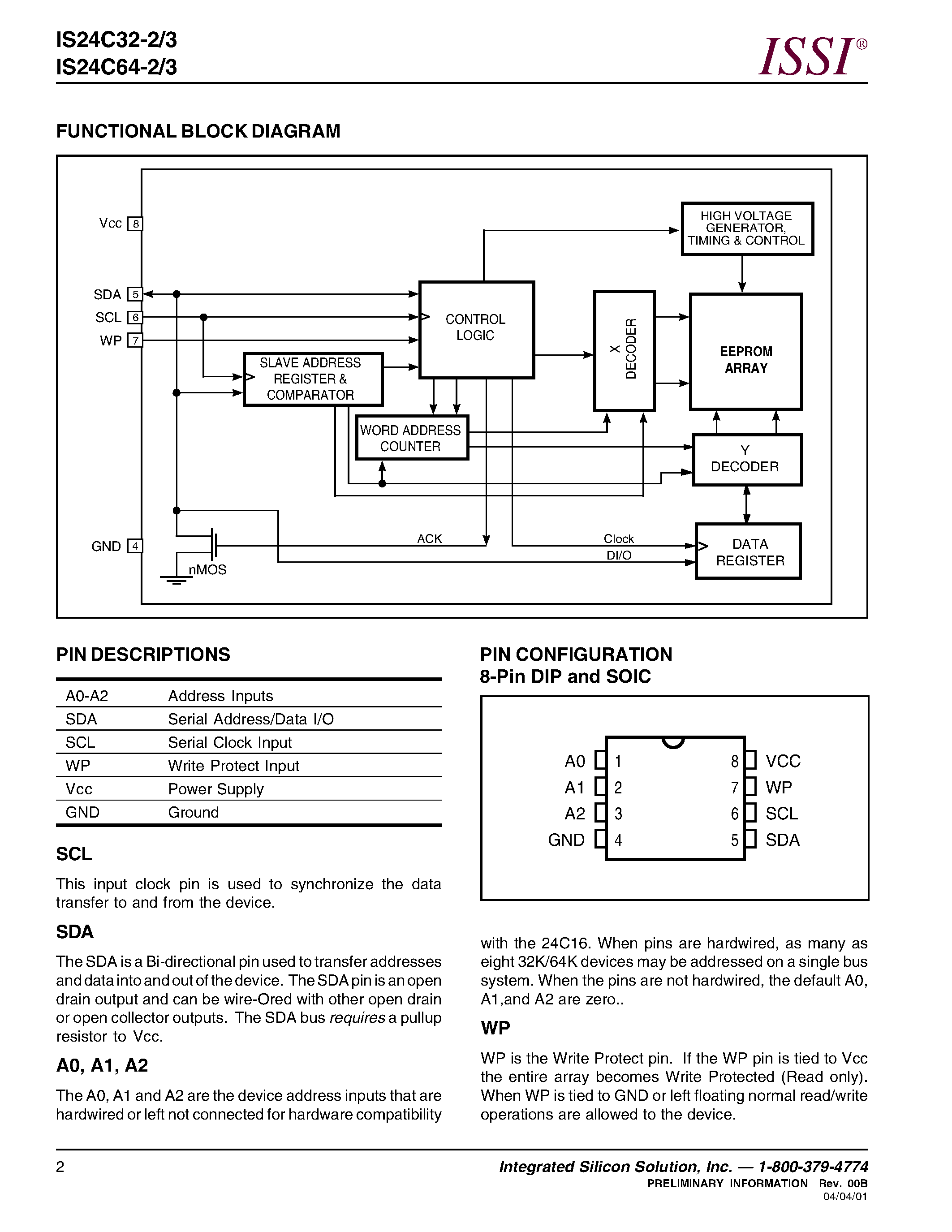 Datasheet IS24C32-2 page 2 Datasheet IS24C32-2 - 65/536-bit/32/768-bit 2-WIRE SERIAL CMOS EEPROM page 2