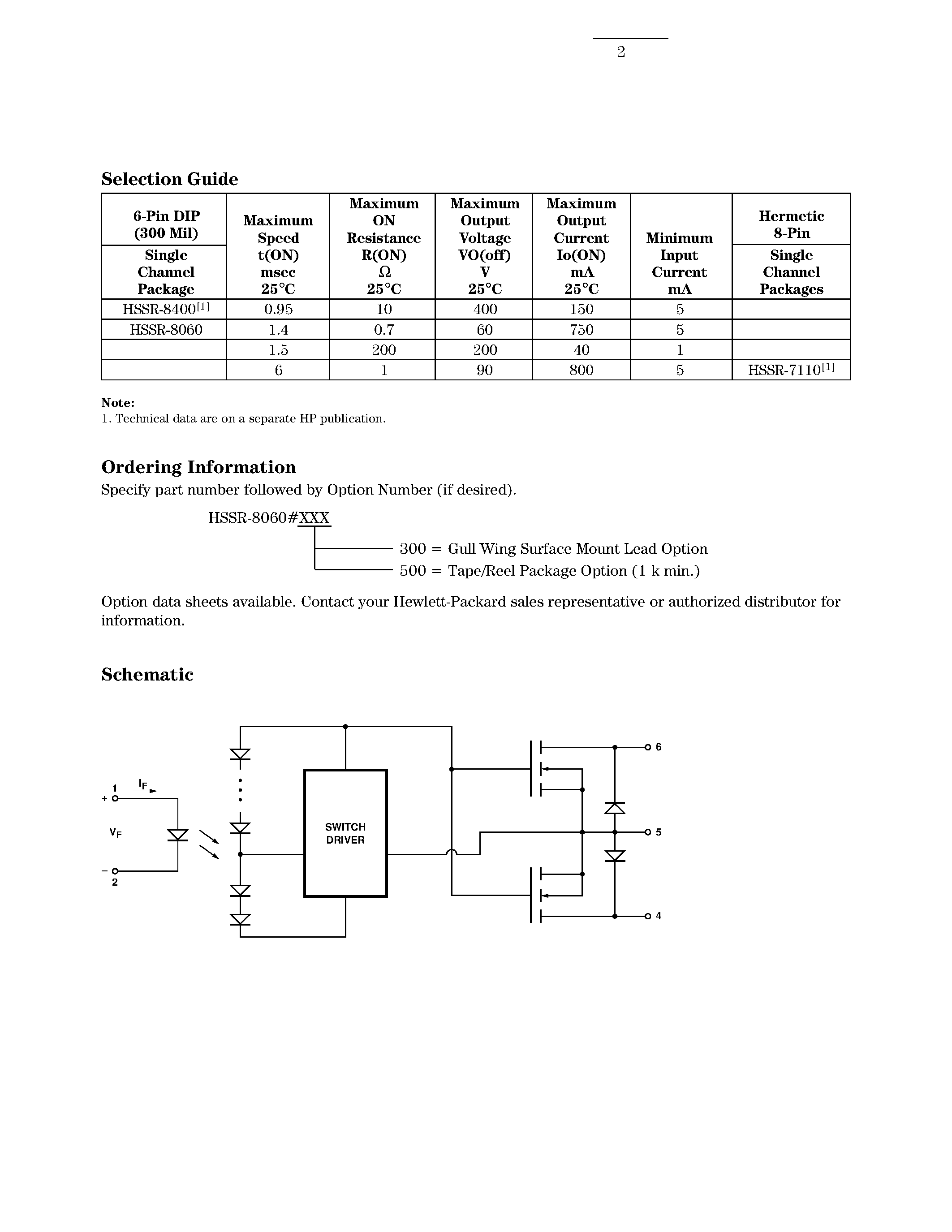 Даташит HSSR8060 - 60 V/0.7 Ohm/ General Purpose/ 1 Form A/ Solid State Relay страница 2