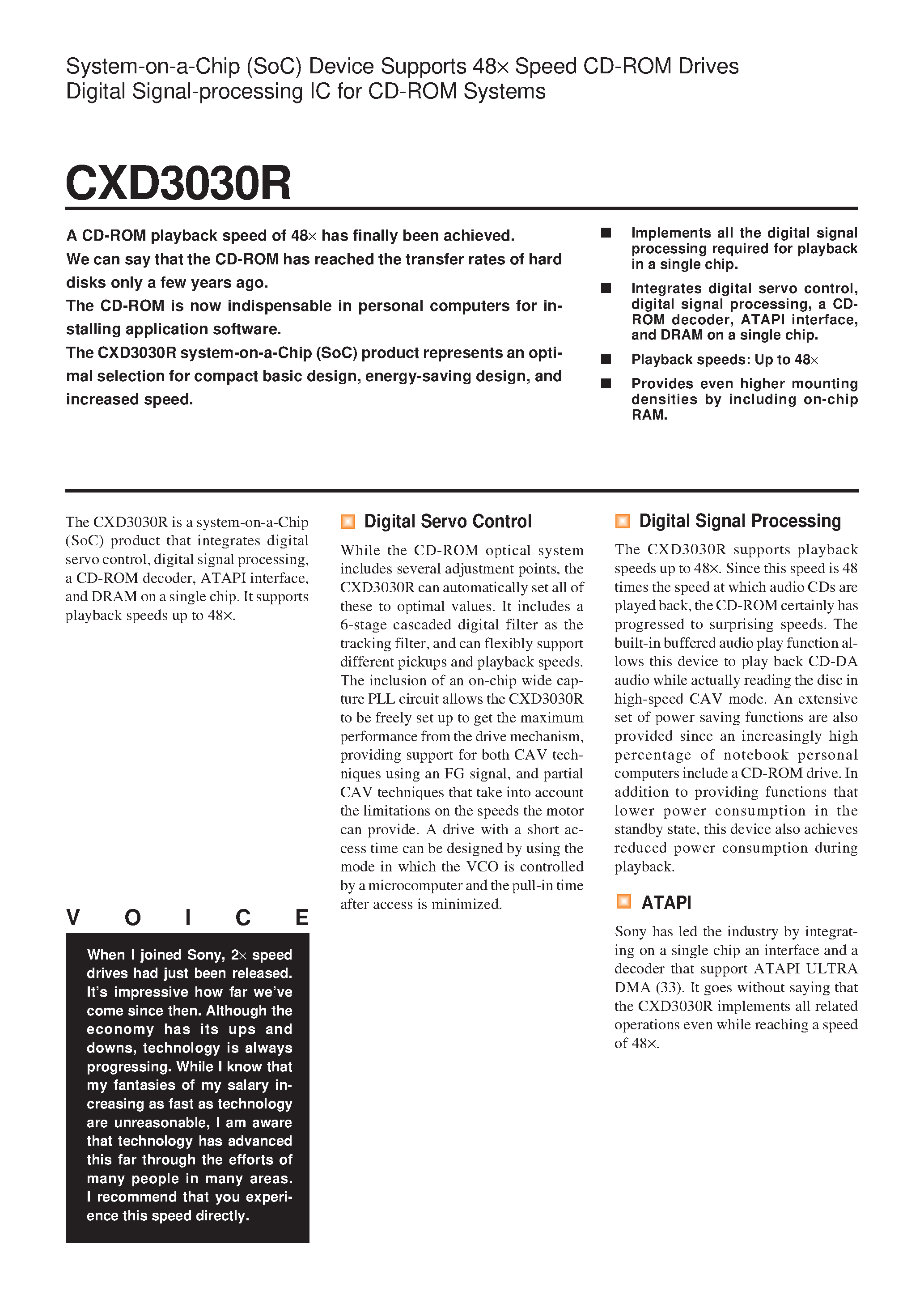 Datasheet CXD3030 - System-on-a-Chip (SoC) Device Supports 48 page 1