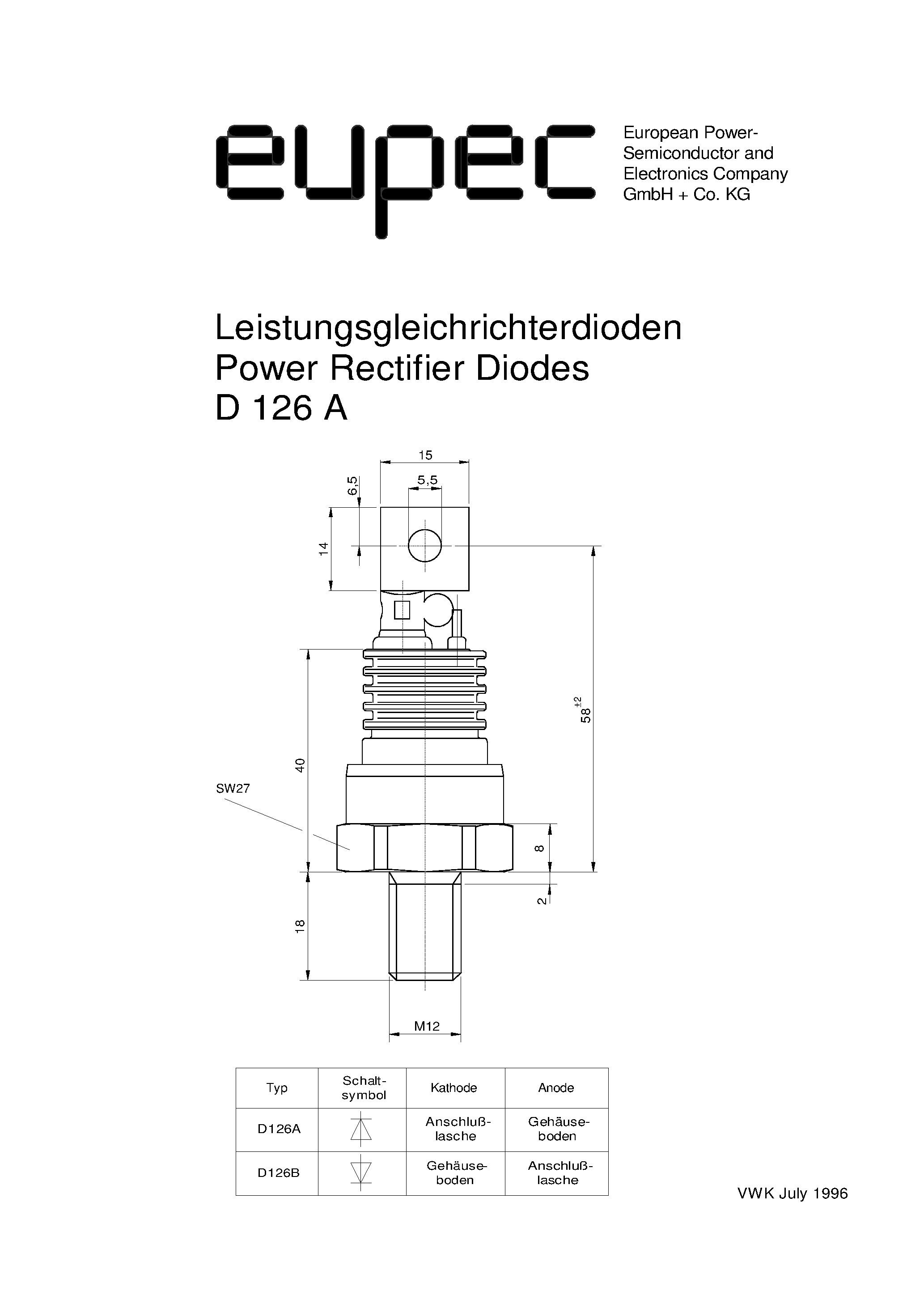 Datasheet D126A - Power Rectifier Diodes page 1
