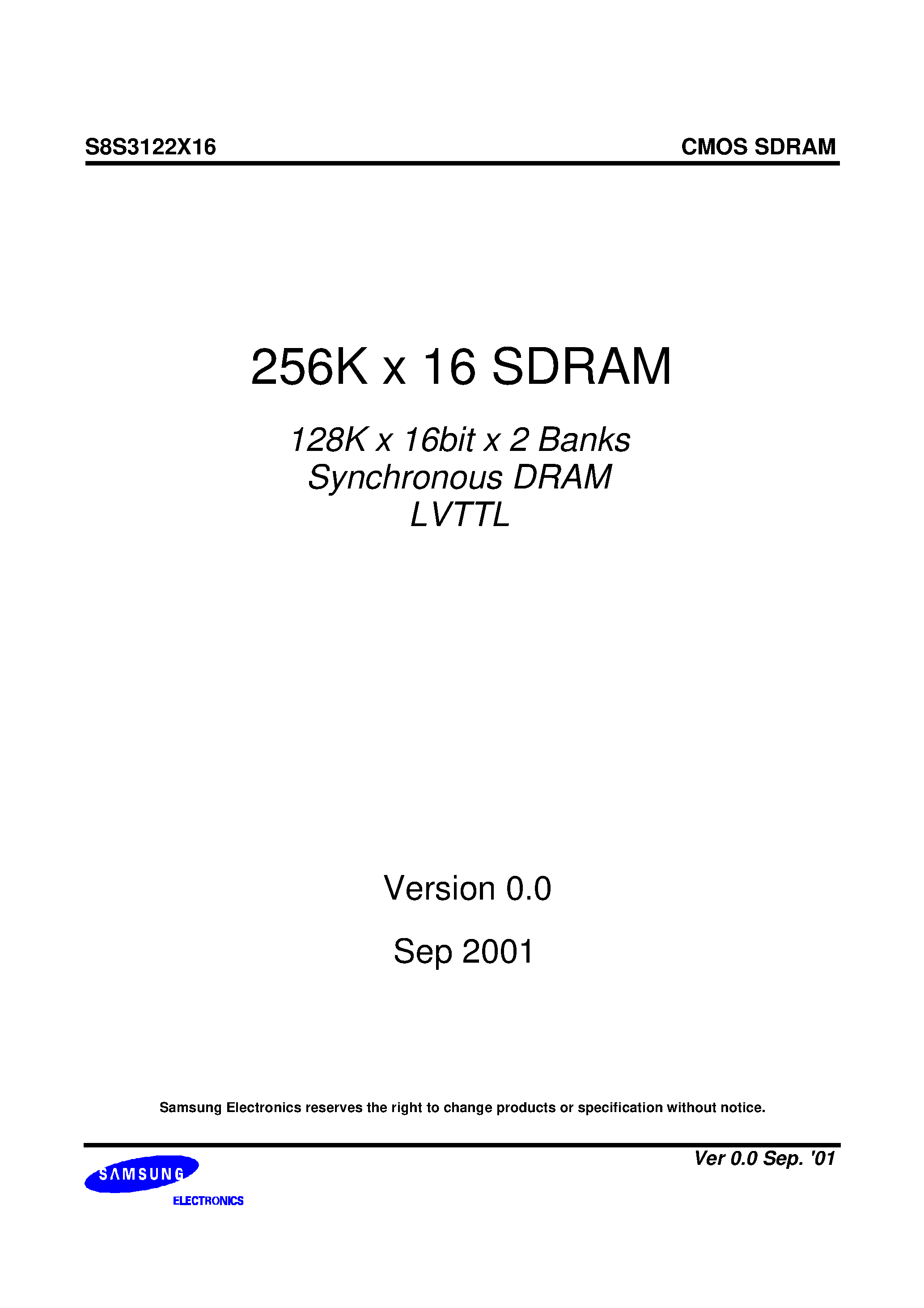 Даташит на микросхему DS_S8S3122X16 страница 1 Даташит DS_S8S3122X16 - 256K x 16 SDRAM страница 1