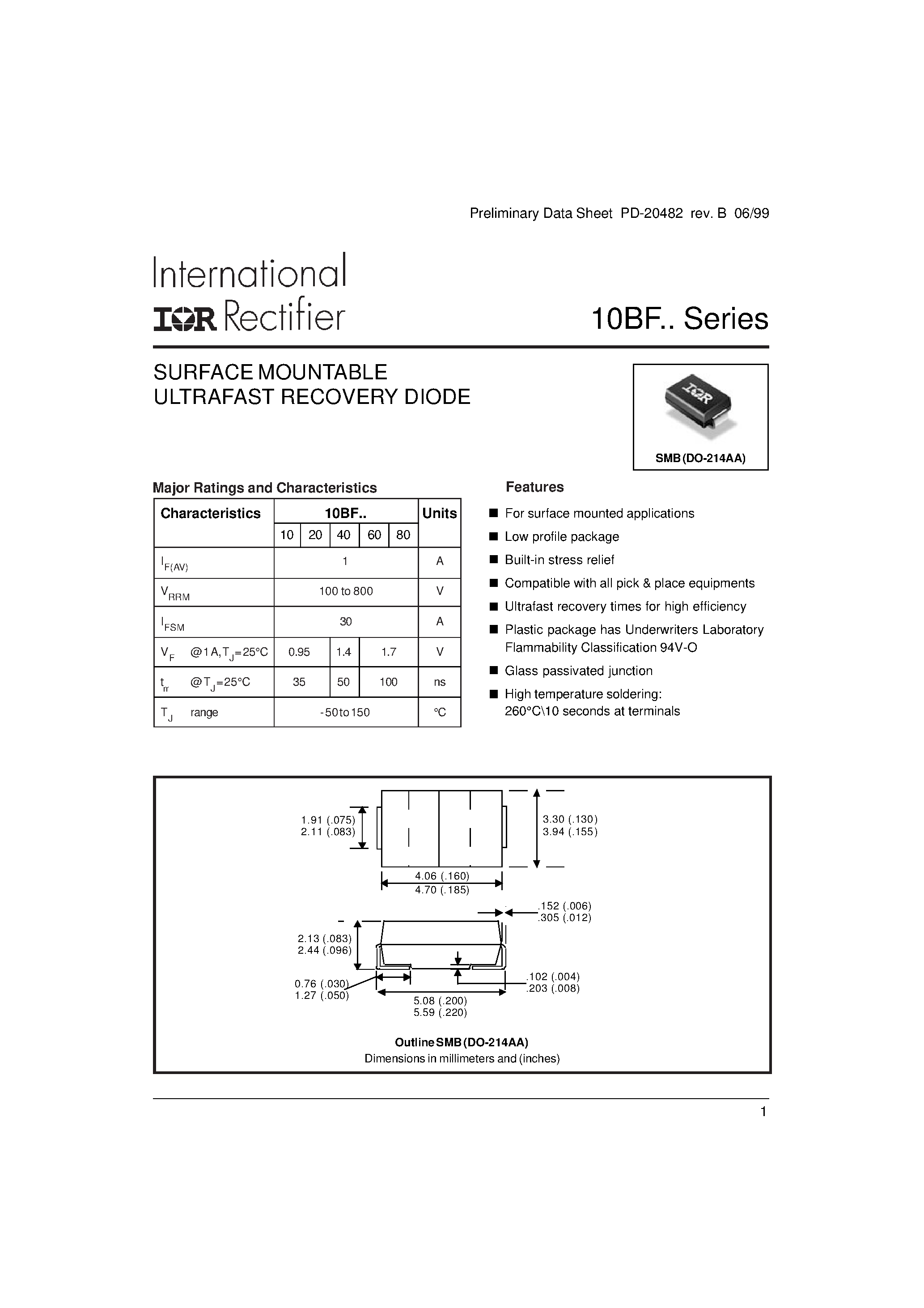 Datasheet 10BF80 page 1 Datasheet 10BF80 - SURFACE MOUNTABLE ULTRAFAST RECOVERY DIODE page 1