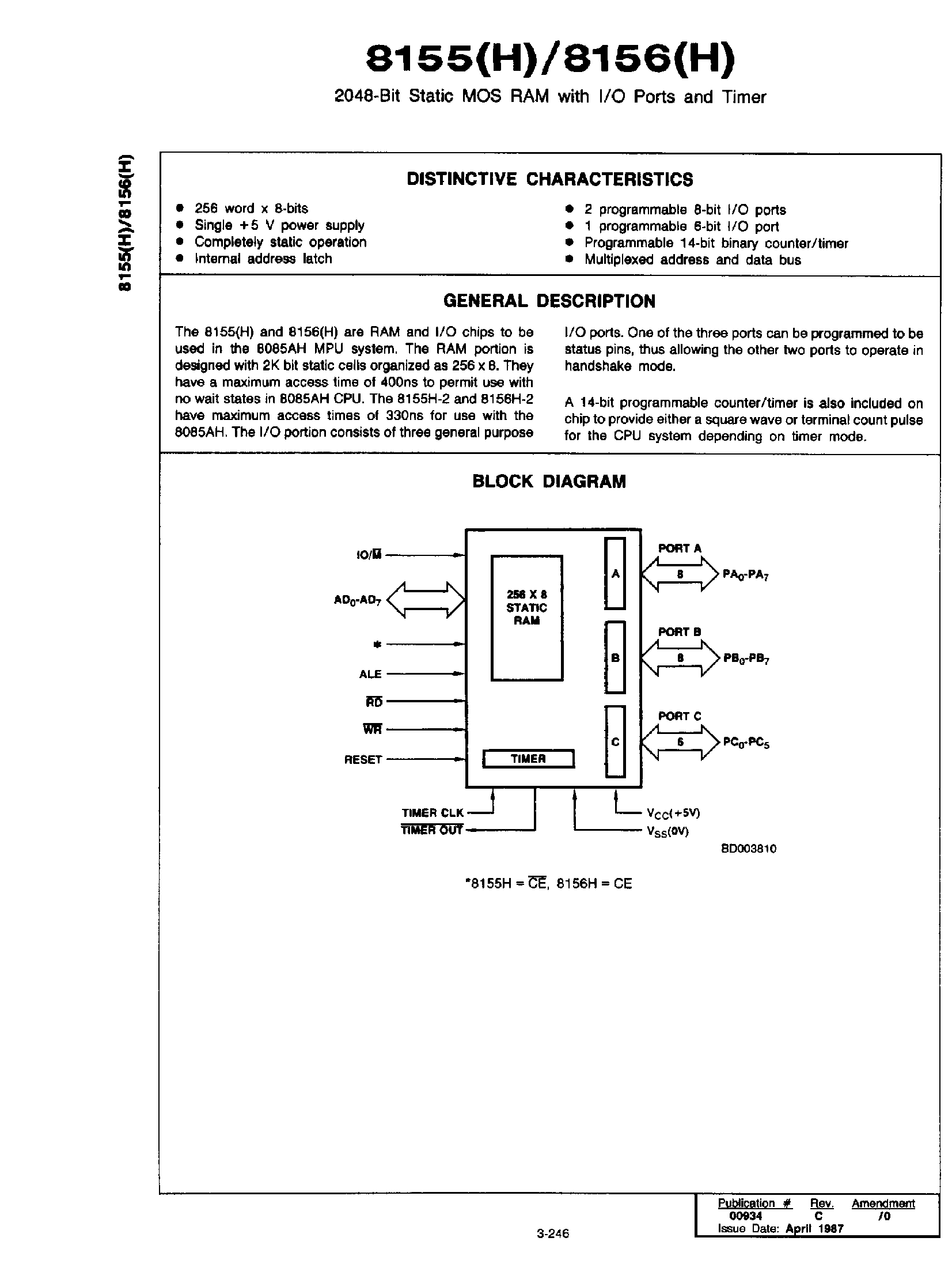 Даташит IP8155H-2B - 2048-Bit Static MOS RAM with I/O Ports and Timer страница 1