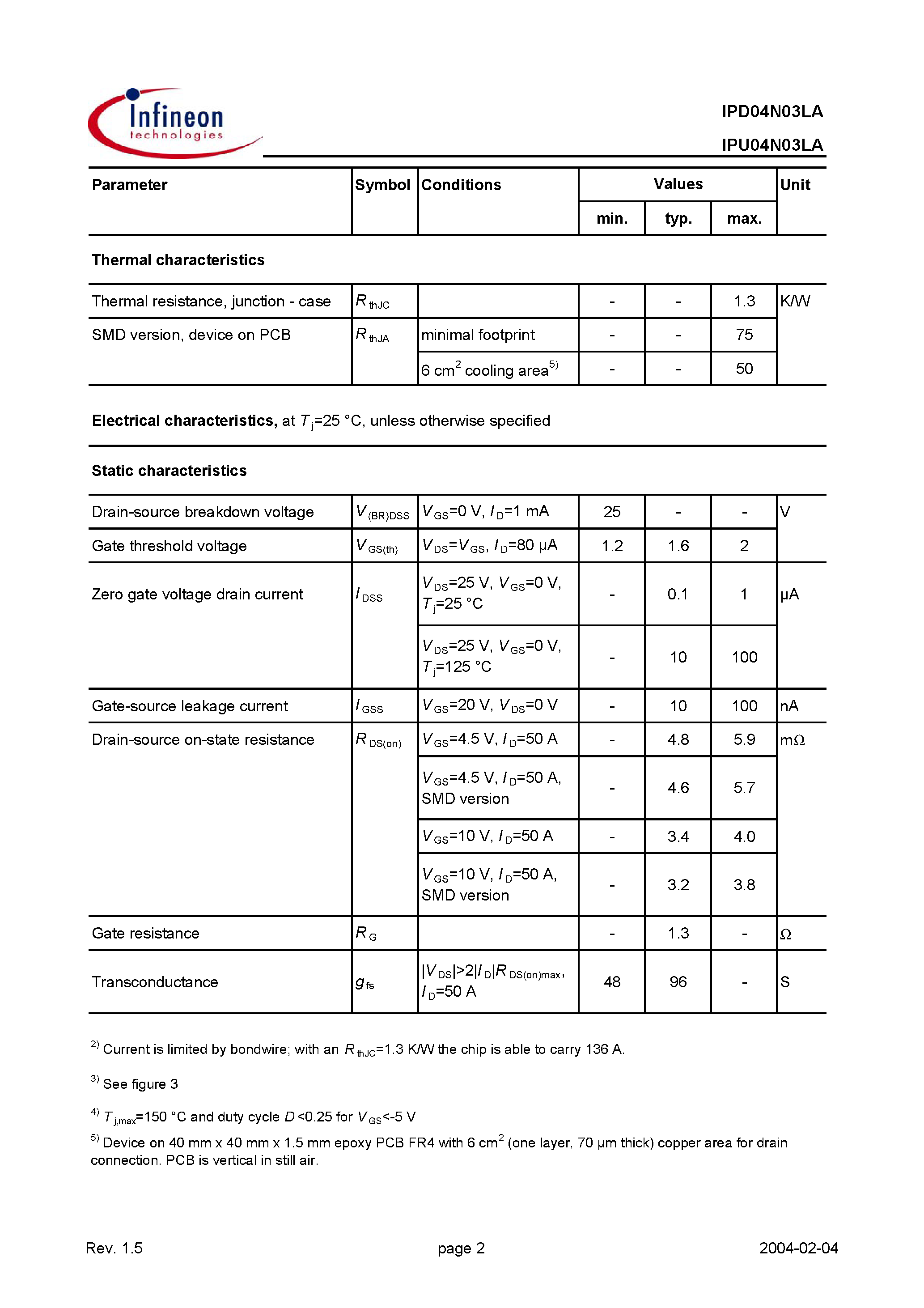 Datasheet IPD04N03LA - OptiMOS 2 Power-Transistor page 2