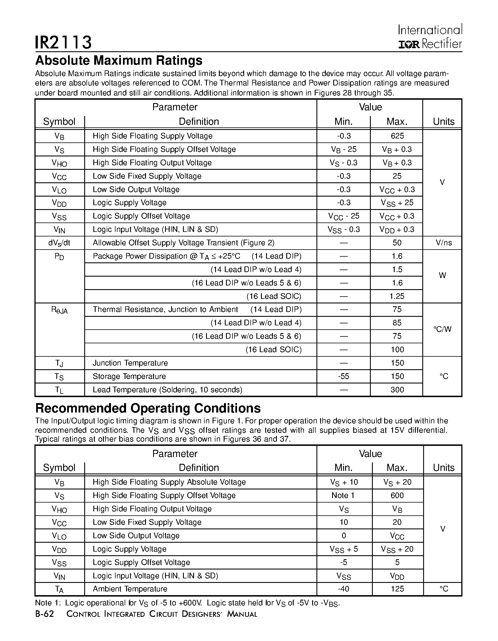 Даташит на микросхему IR2113 страница 2 Даташит IR2113 - HIGH AND LOW SIDE DRIVER страница 2
