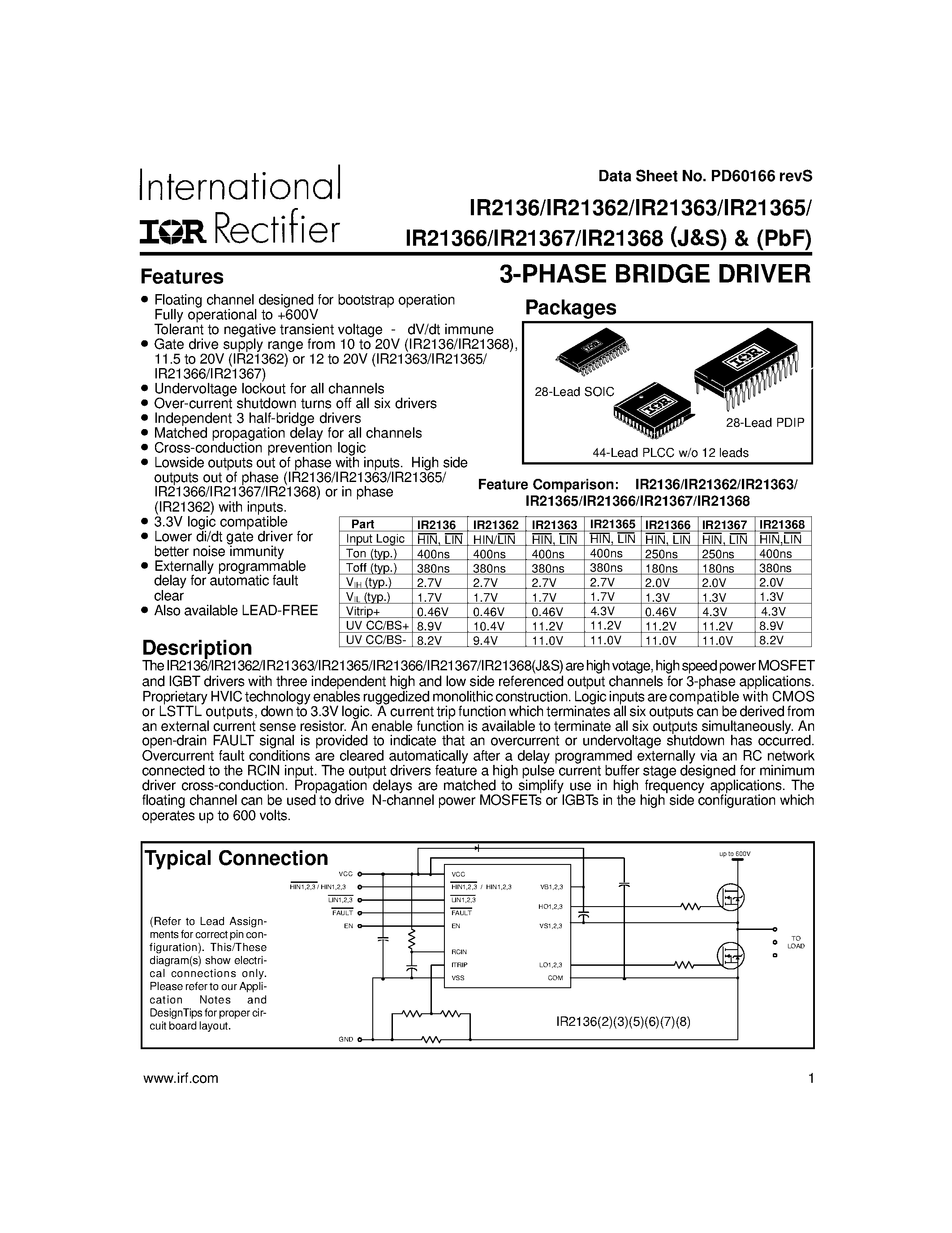 Datasheet IR21362 - 3-PHASE BRIDGE DRIVER page 1