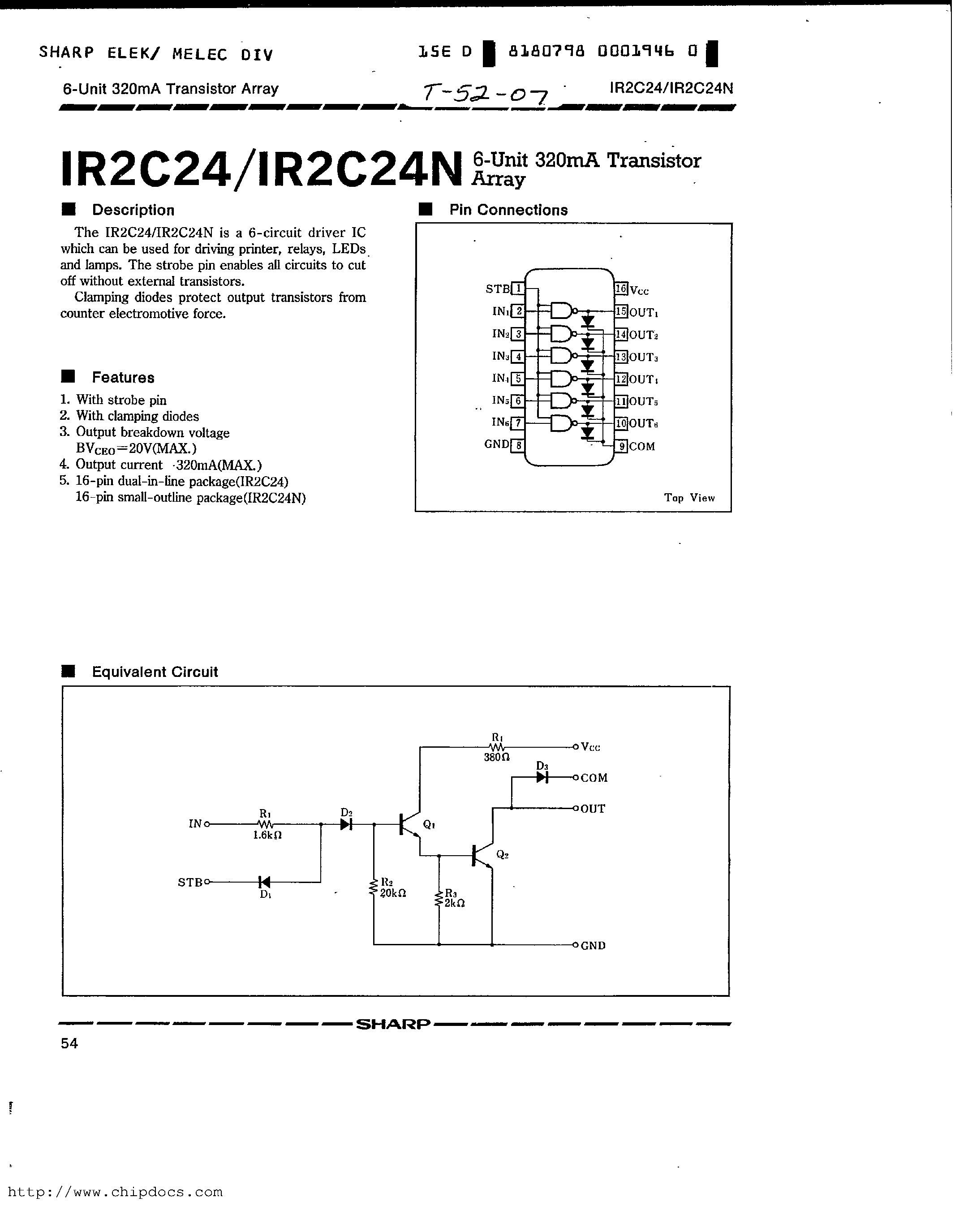 Datasheet IR2C24N - 6-UNIT 320mA Transistor Array page 1