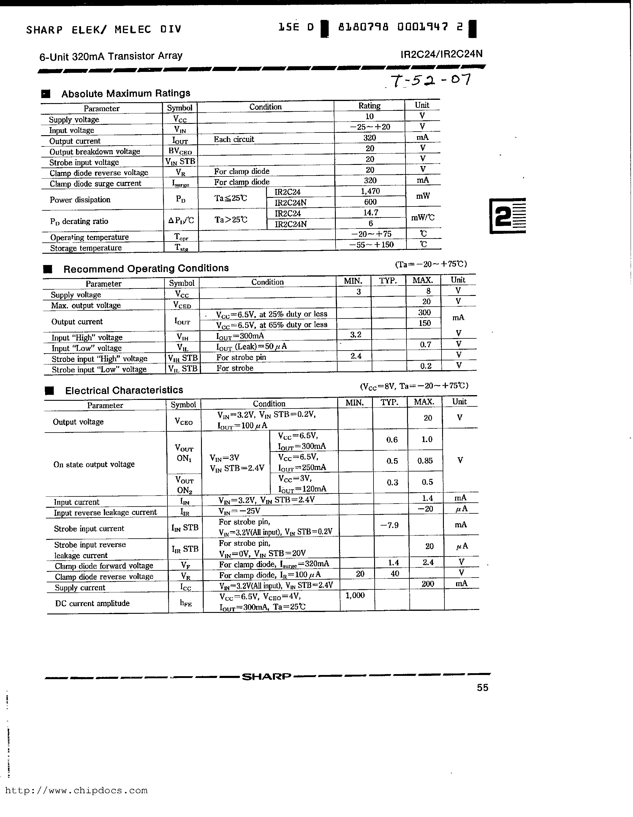 Datasheet IR2C24N - 6-UNIT 320mA Transistor Array page 2