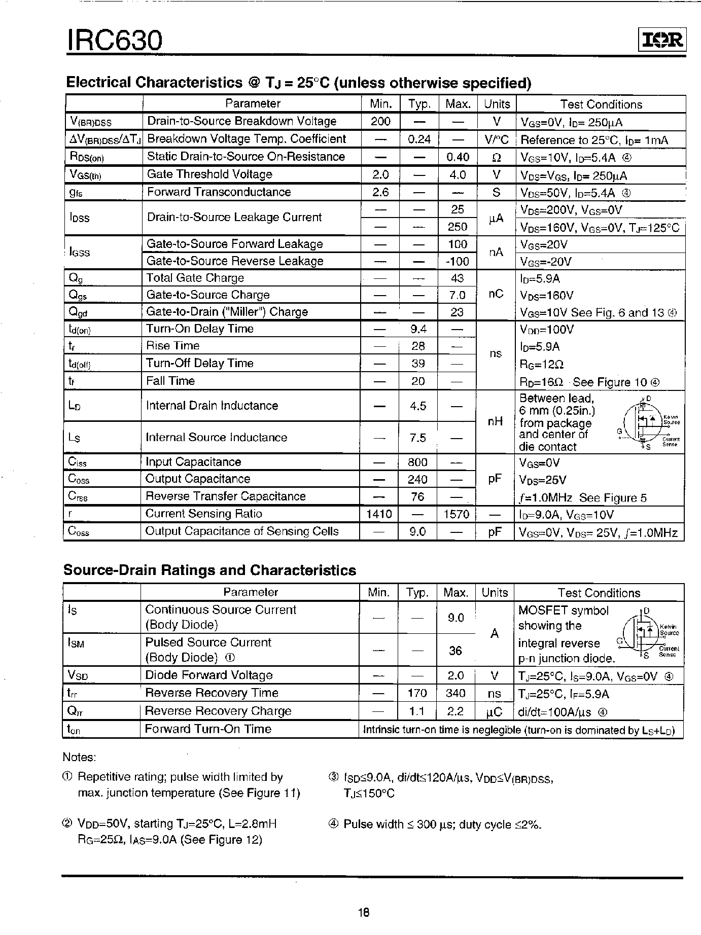 Datasheet IRC - Power MOSFET(Vdss=200V/ Rds(on)=0.40ohm/ Id=9.0A) page 2