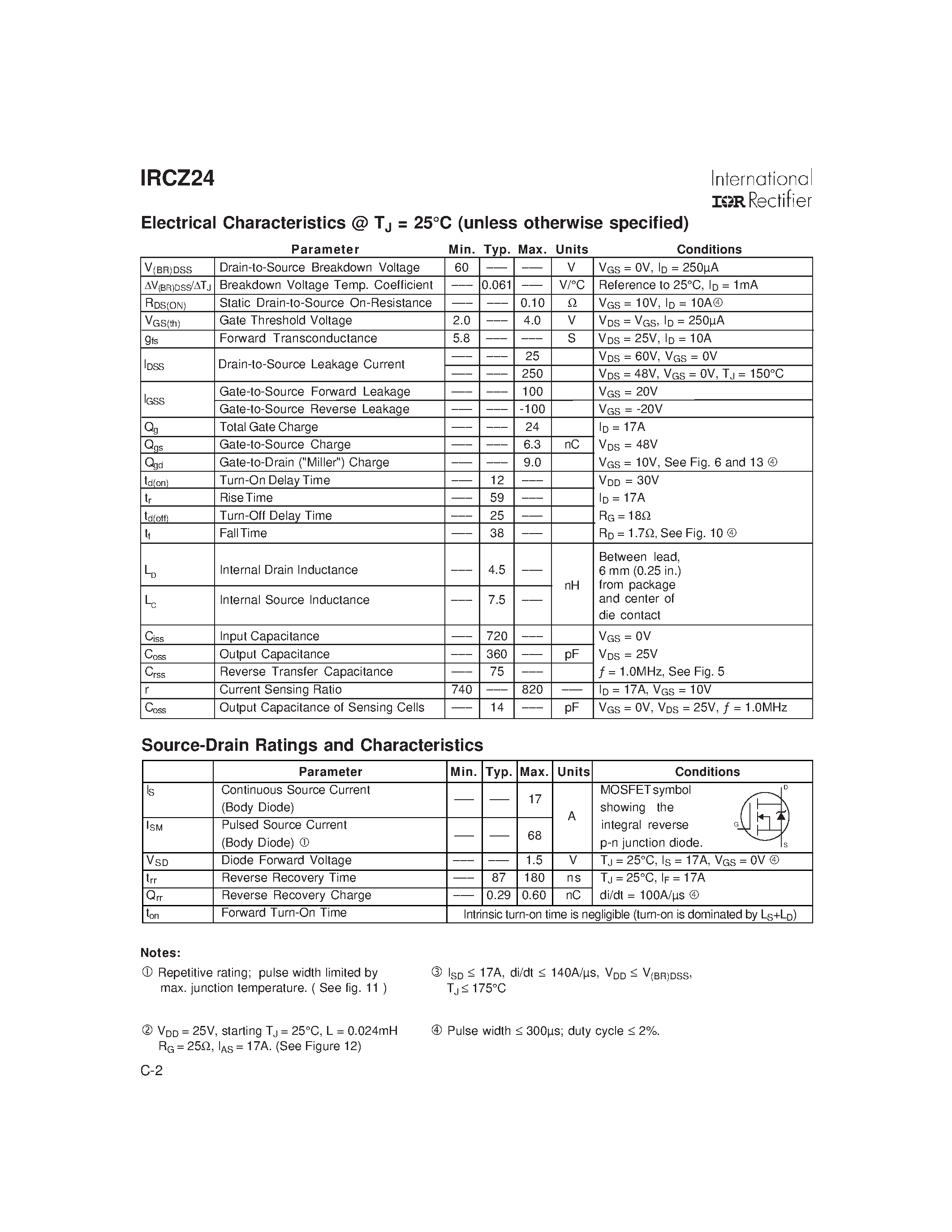 Datasheet IRCZ24 page 2 Datasheet IRCZ24 - Power MOSFET(Vdss=55V/ Rds(on)=0.040ohm/ Id=26A) page 2