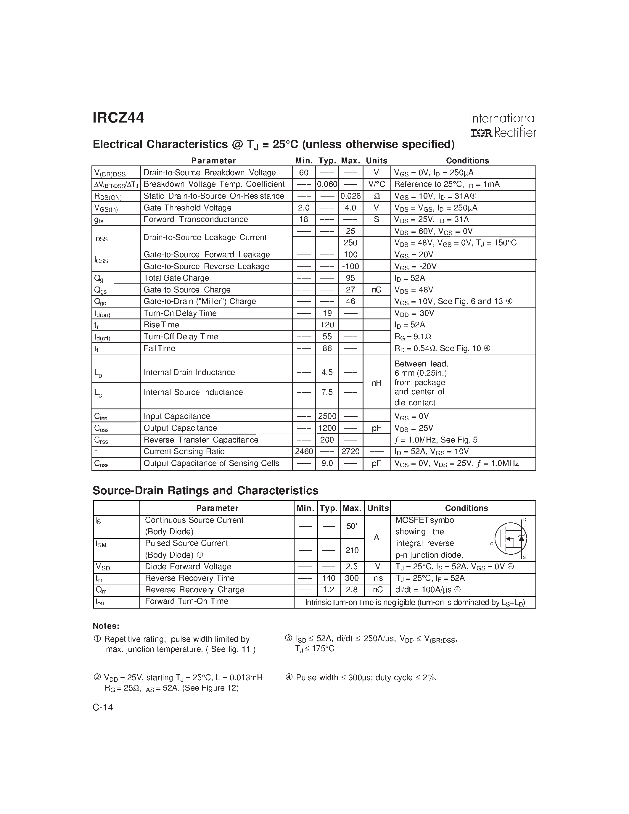 Datasheet IRCZ44 - Power MOSFET(Vdss=60V/ Rds(on)=0.028ohm/ Id=50A) page 2