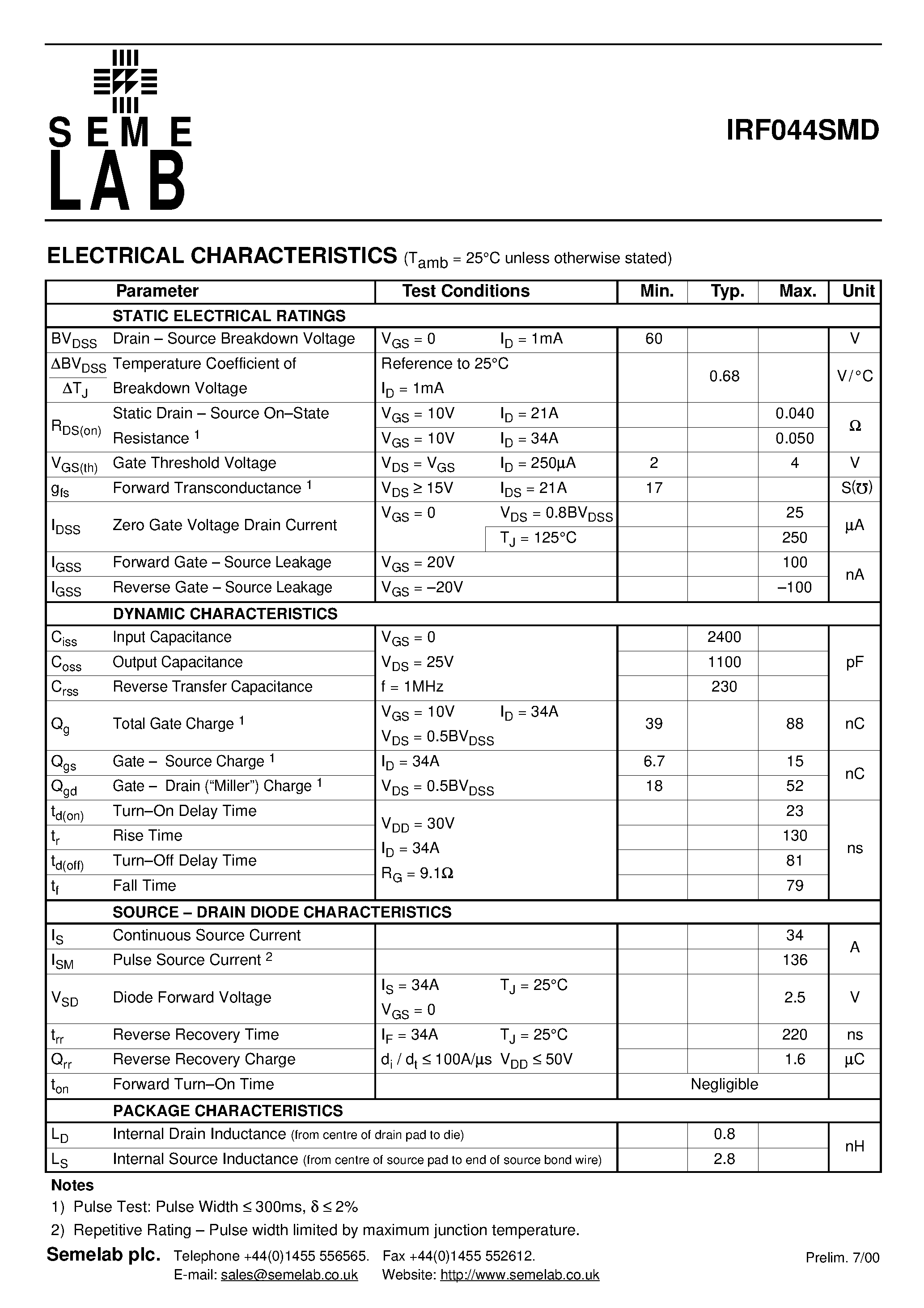 Datasheet IRF044SMD - N-CHANNEL POWER MOSFET page 2