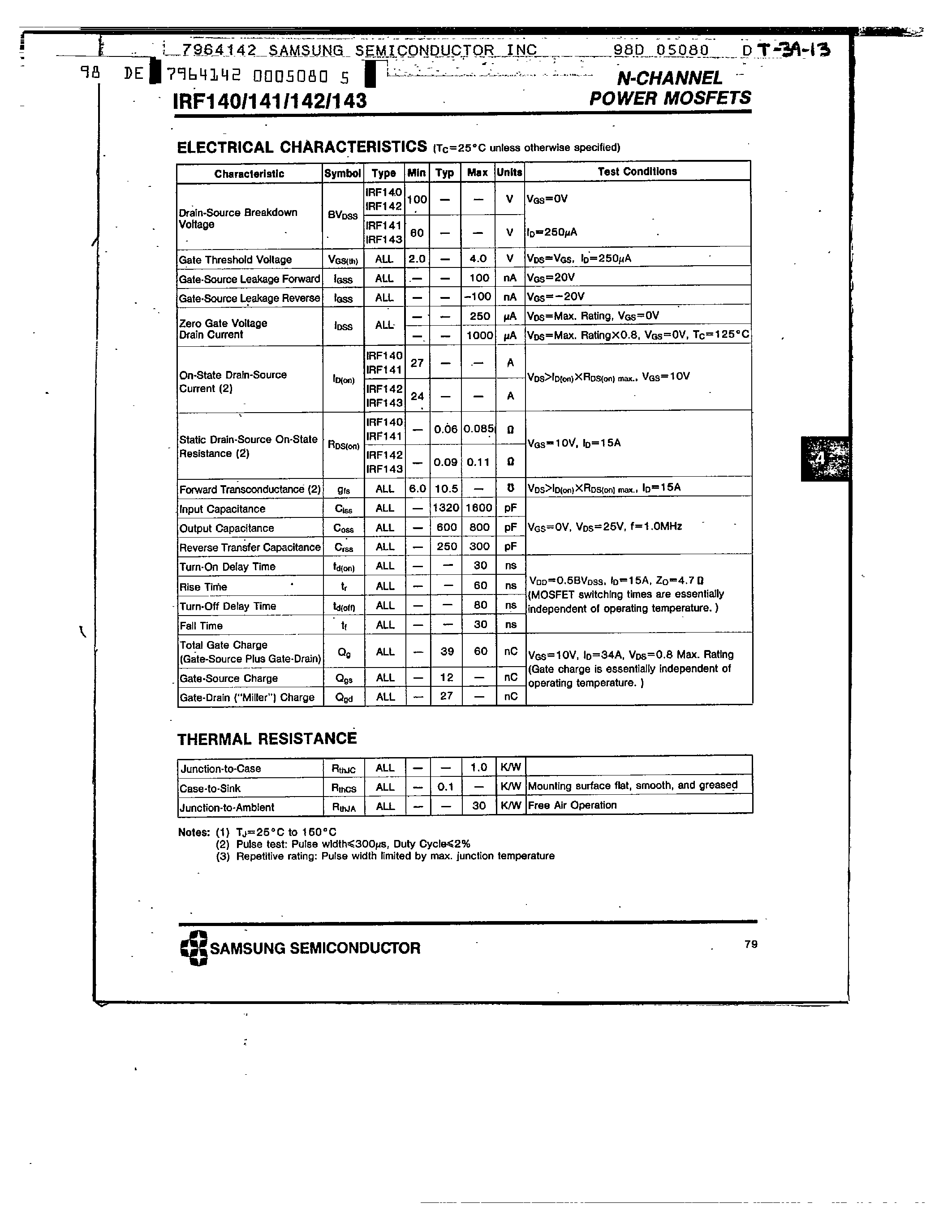 Datasheet IRF142 - N-CHANNEL POWER MOSFETS page 2