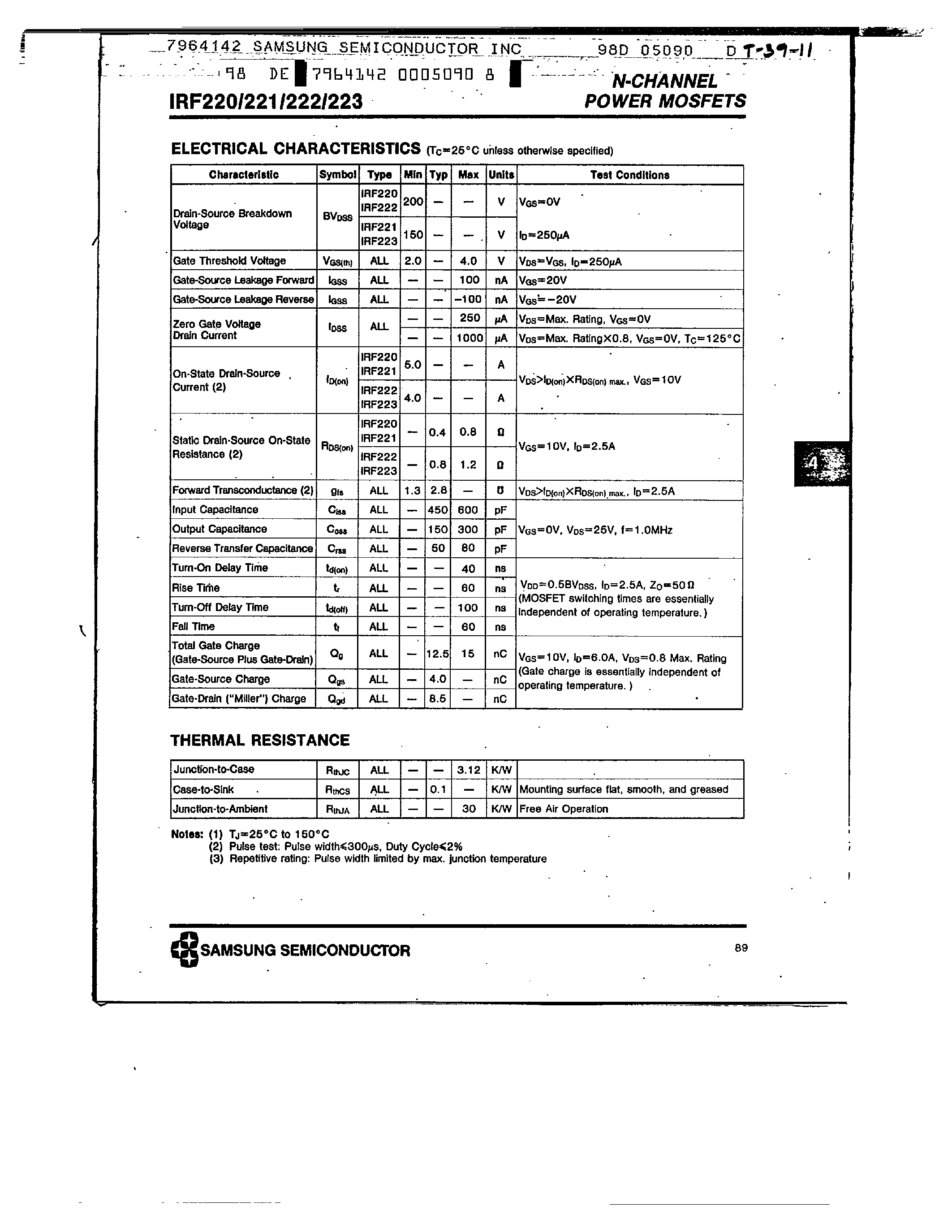 Datasheet IRF222 - N-CHANNEL POWER MOSFETS page 2