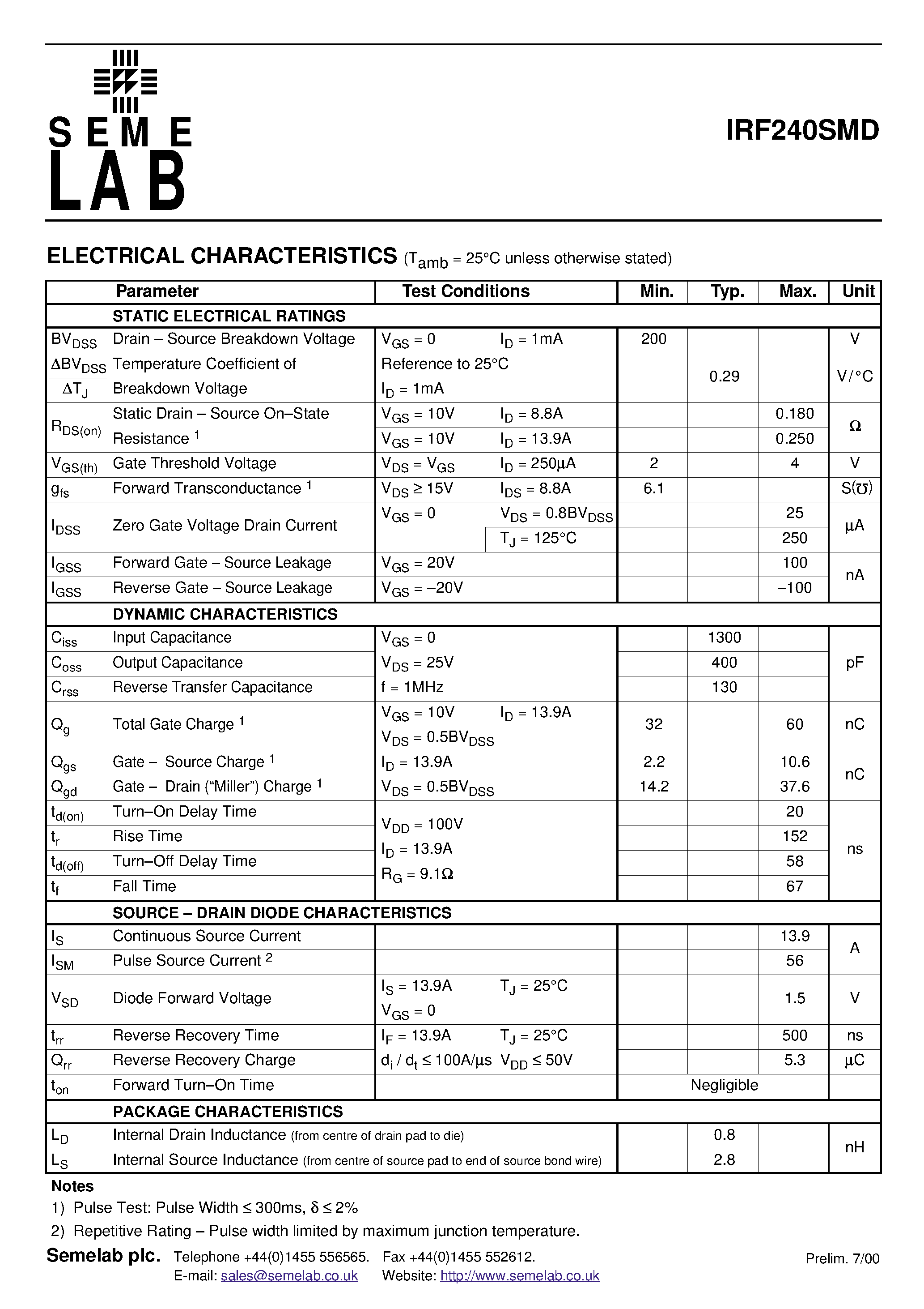 Datasheet IRF240SMD - N.CHANNEL POWER MOSFET page 2