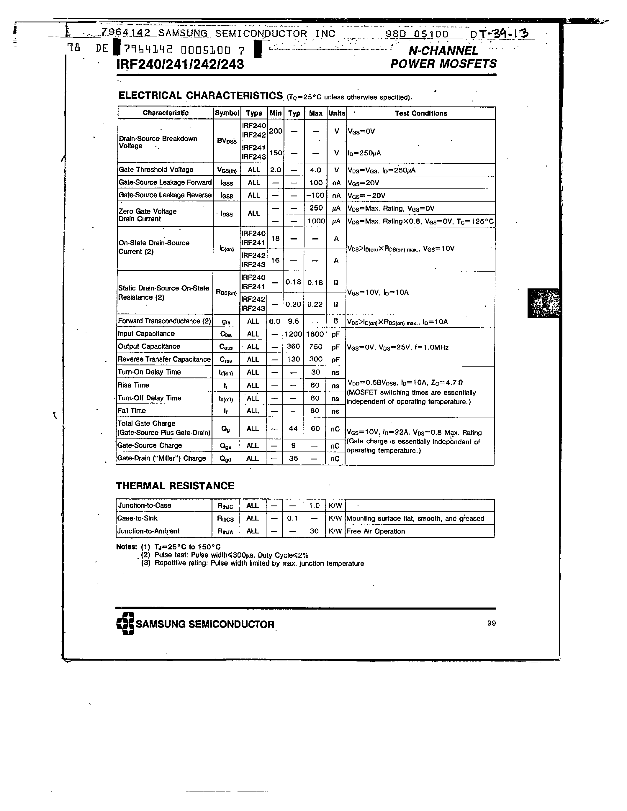 Datasheet IRF243 - N-CHANNEL POWER MOSFET page 2