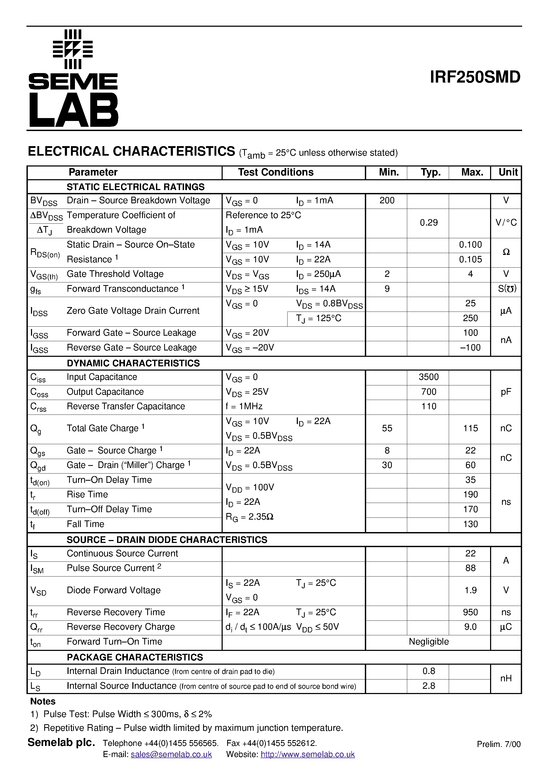 Datasheet IRF250SMD - N.CHANNEL POWER MOSFET page 2