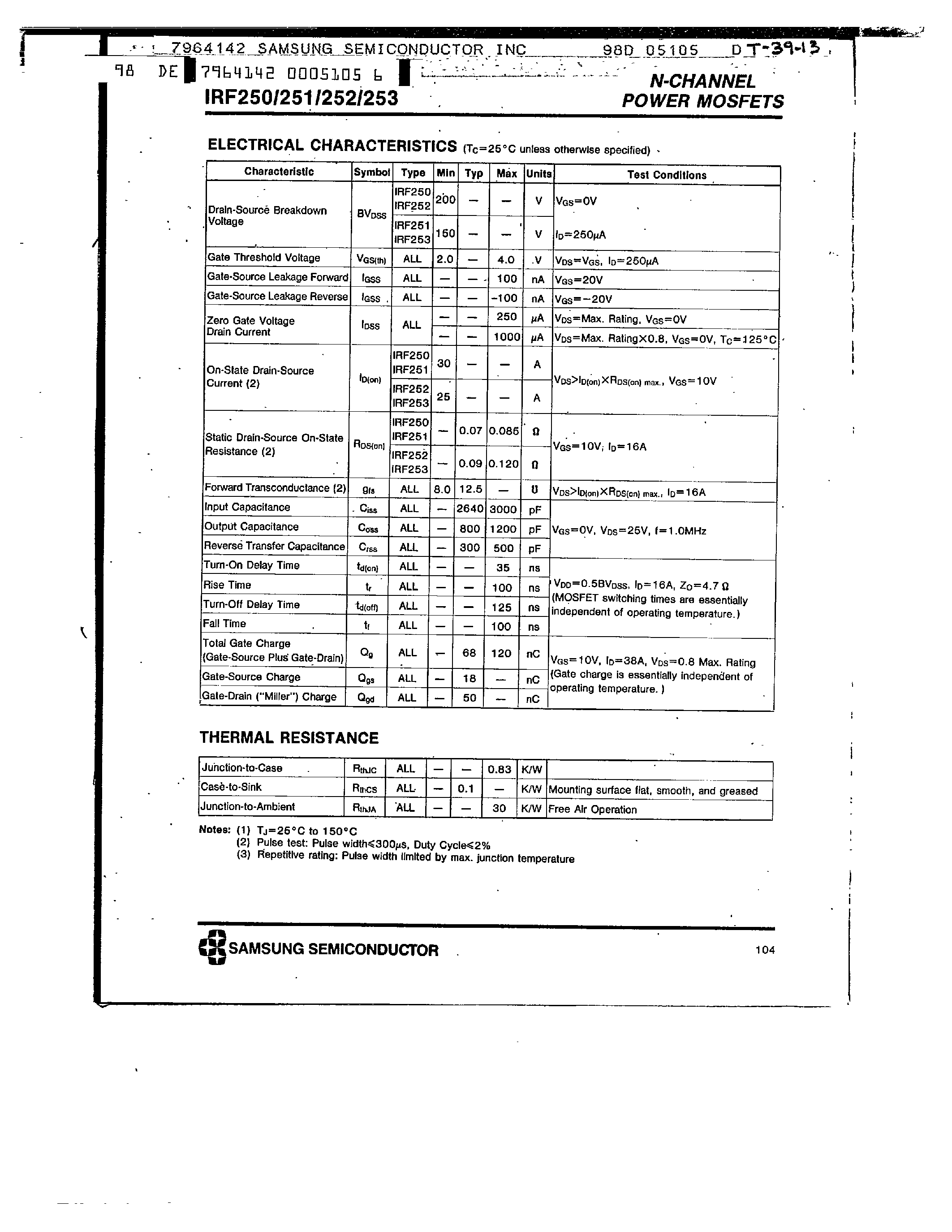 Datasheet IRF251 - N-CHANNEL POWER MOSFETS page 2