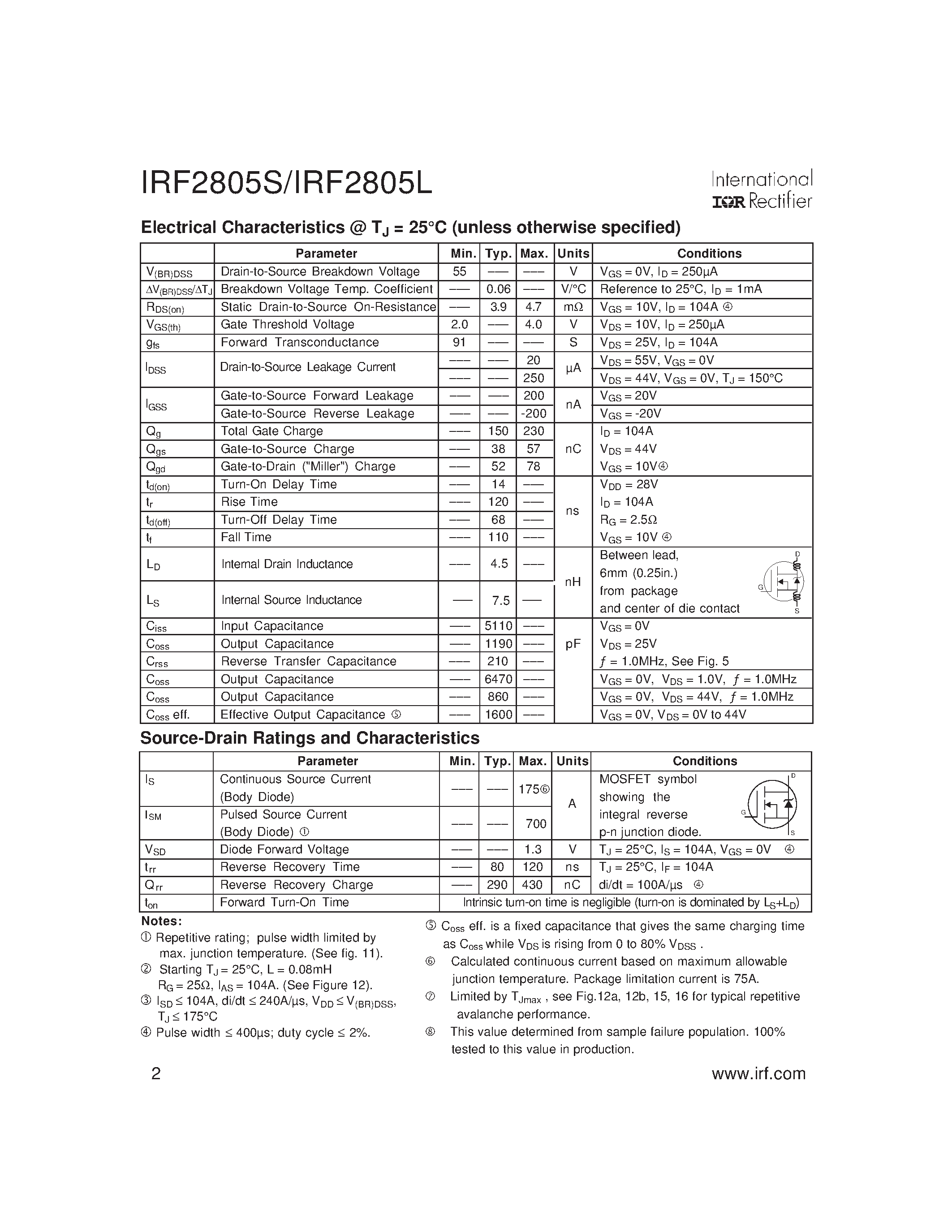Datasheet IRF2805S - AUTOMOTIVE MOSFET page 2