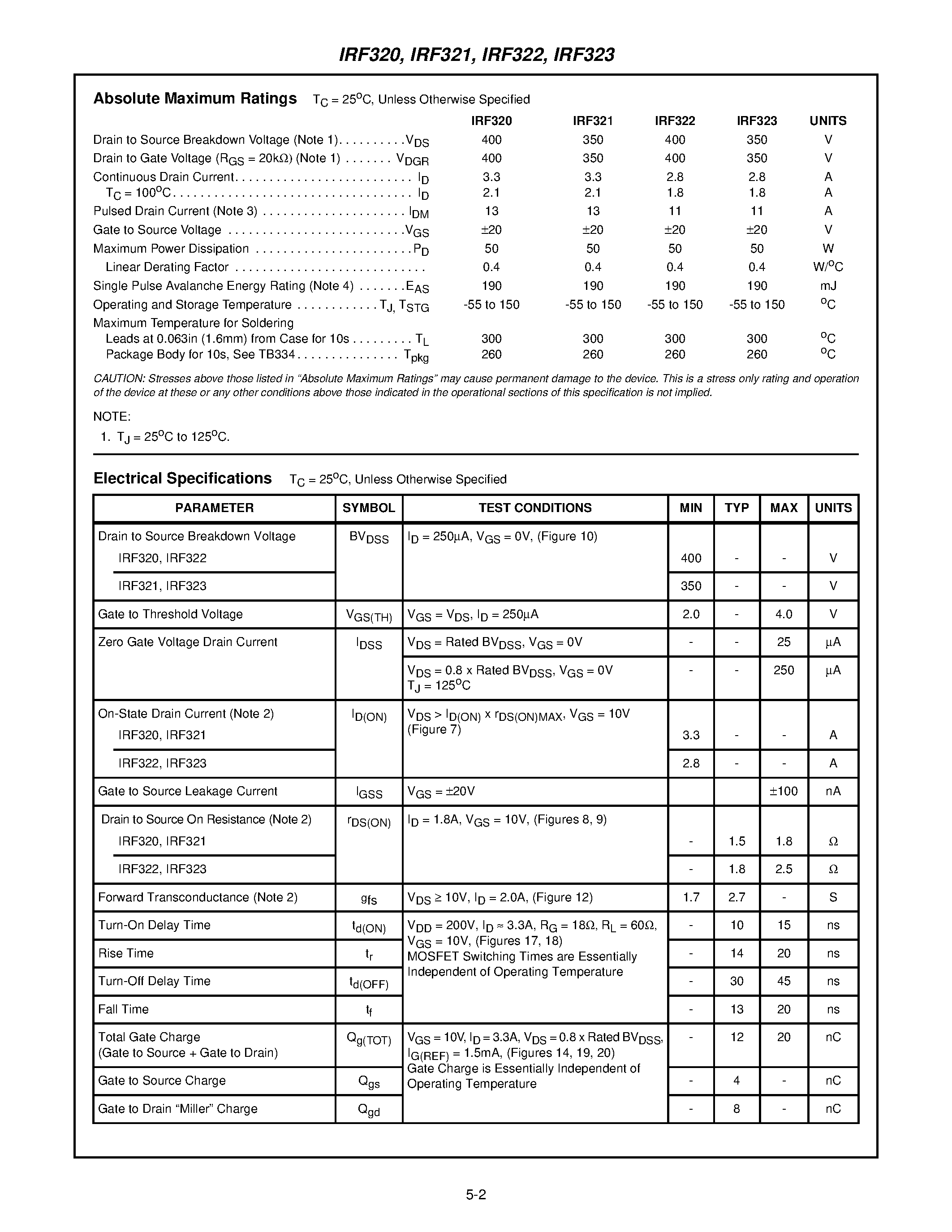 Datasheet IRF321 - 2.8A and 3.3A/ 350V and 400V/ 1.8 and 2.5 Ohm/ N-Channel Power MOSFETs page 2