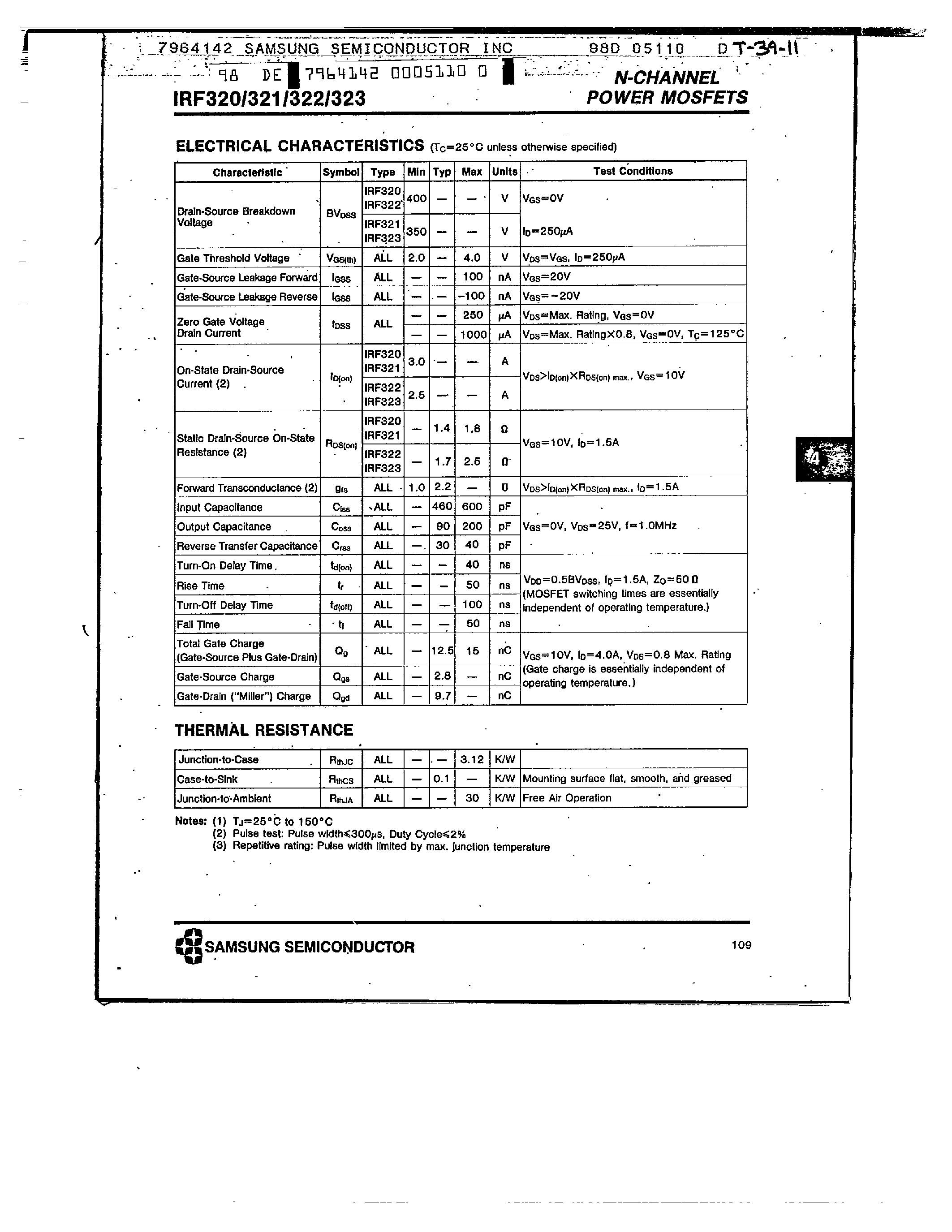 Datasheet IRF322 - N-CHANNEL POWER MOSFETS page 2