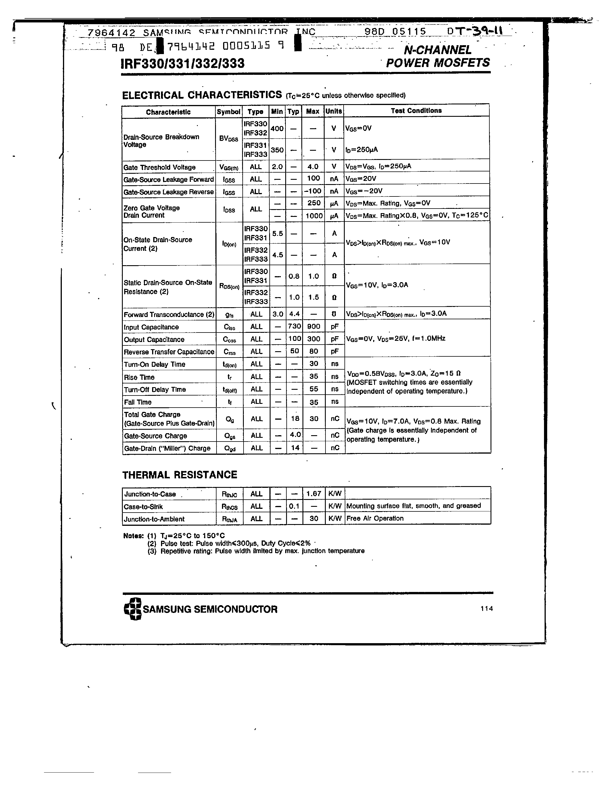 Datasheet IRF332 - N-CHANNEL POWER MOSFETS page 2
