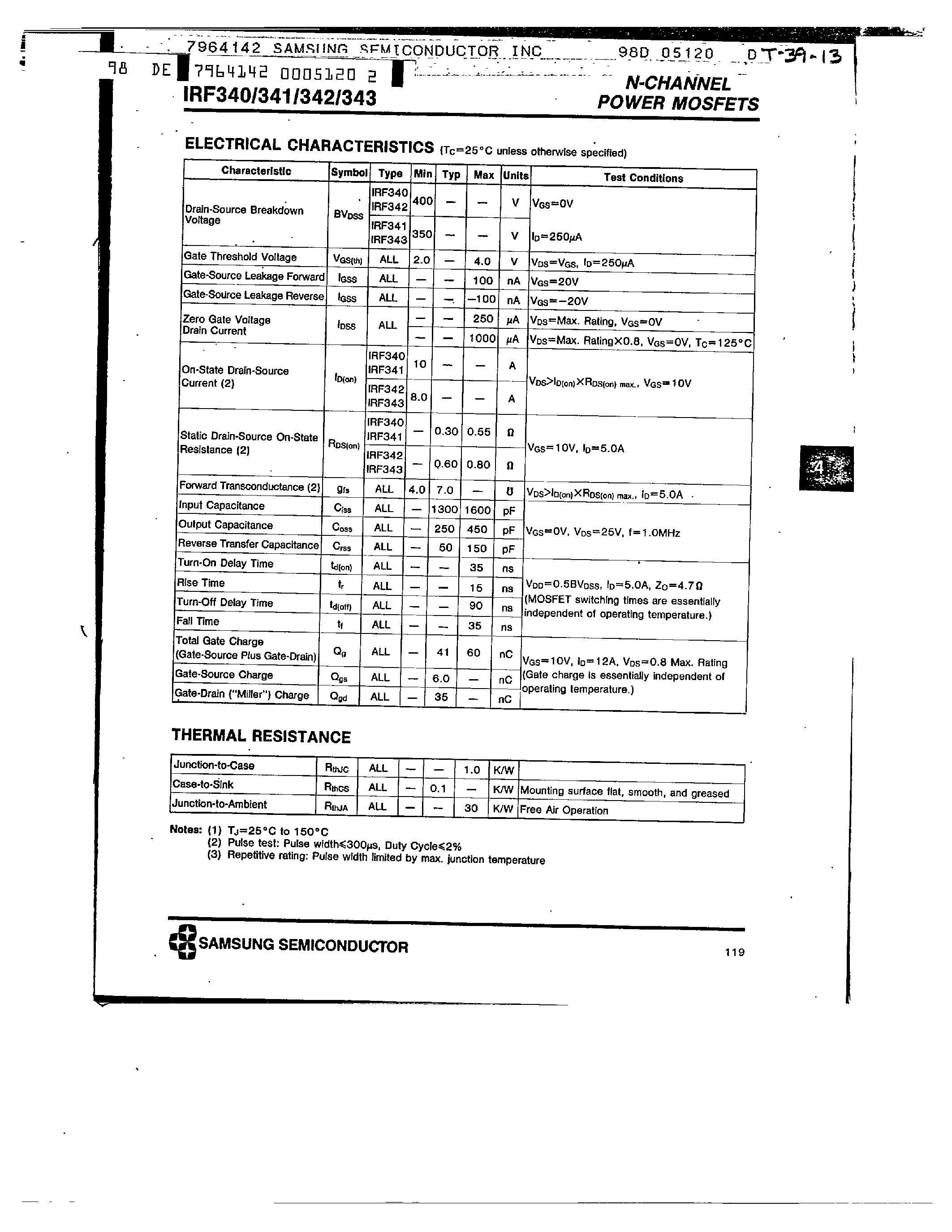 Datasheet IRF341 - N-CHANNEL POWER MOSFETS page 2