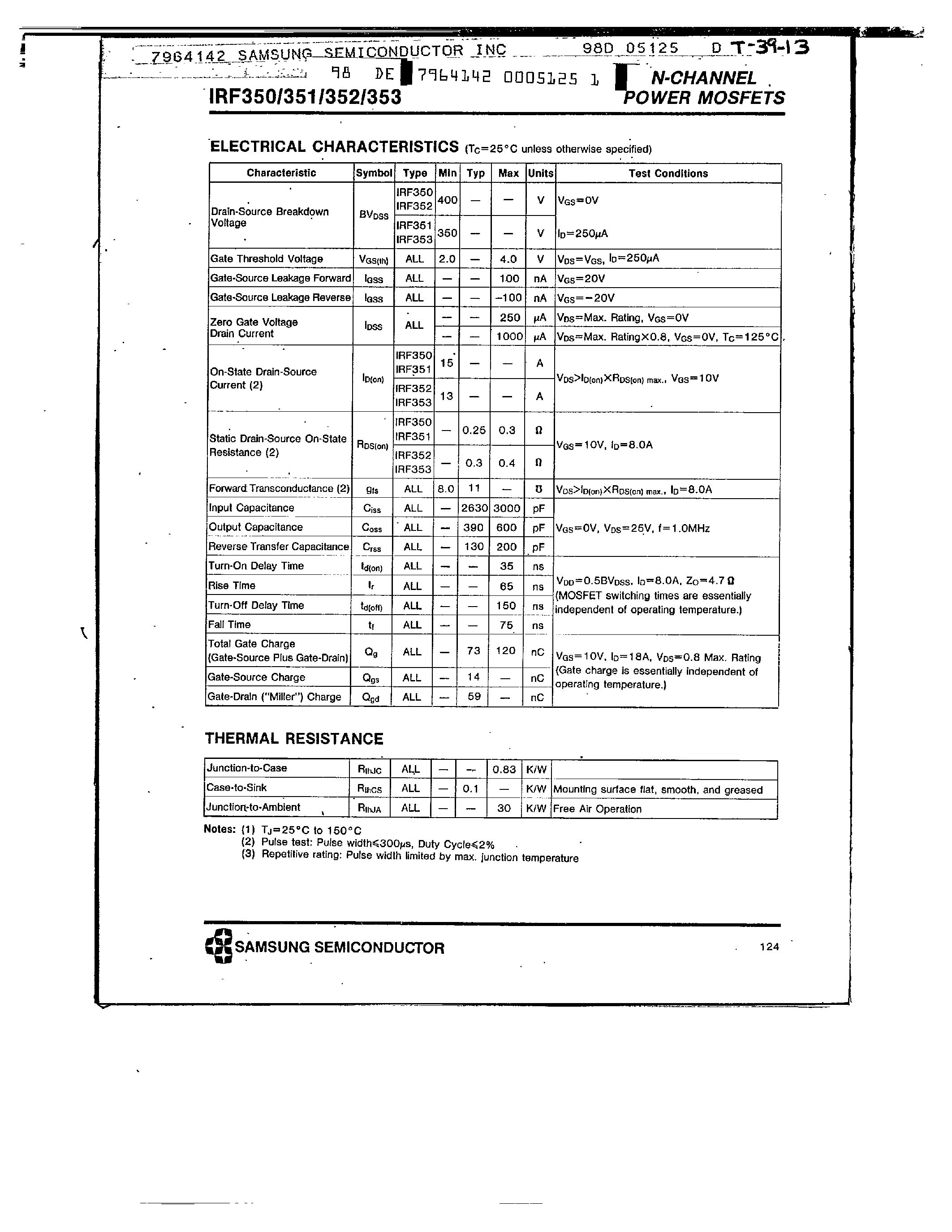 Datasheet IRF353 - N-CHANNEL POWER MOSFETS page 2