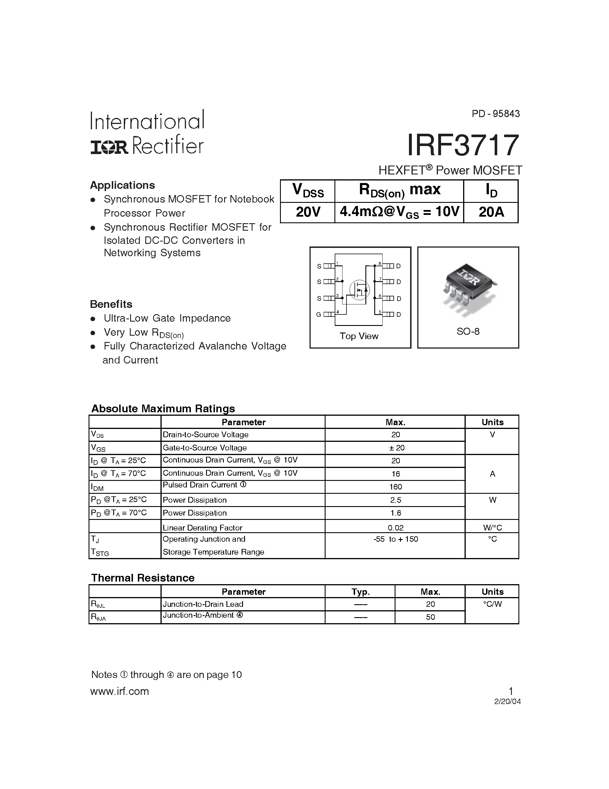 Datasheet IRF3717 - HEXFETPower MOSFET page 1