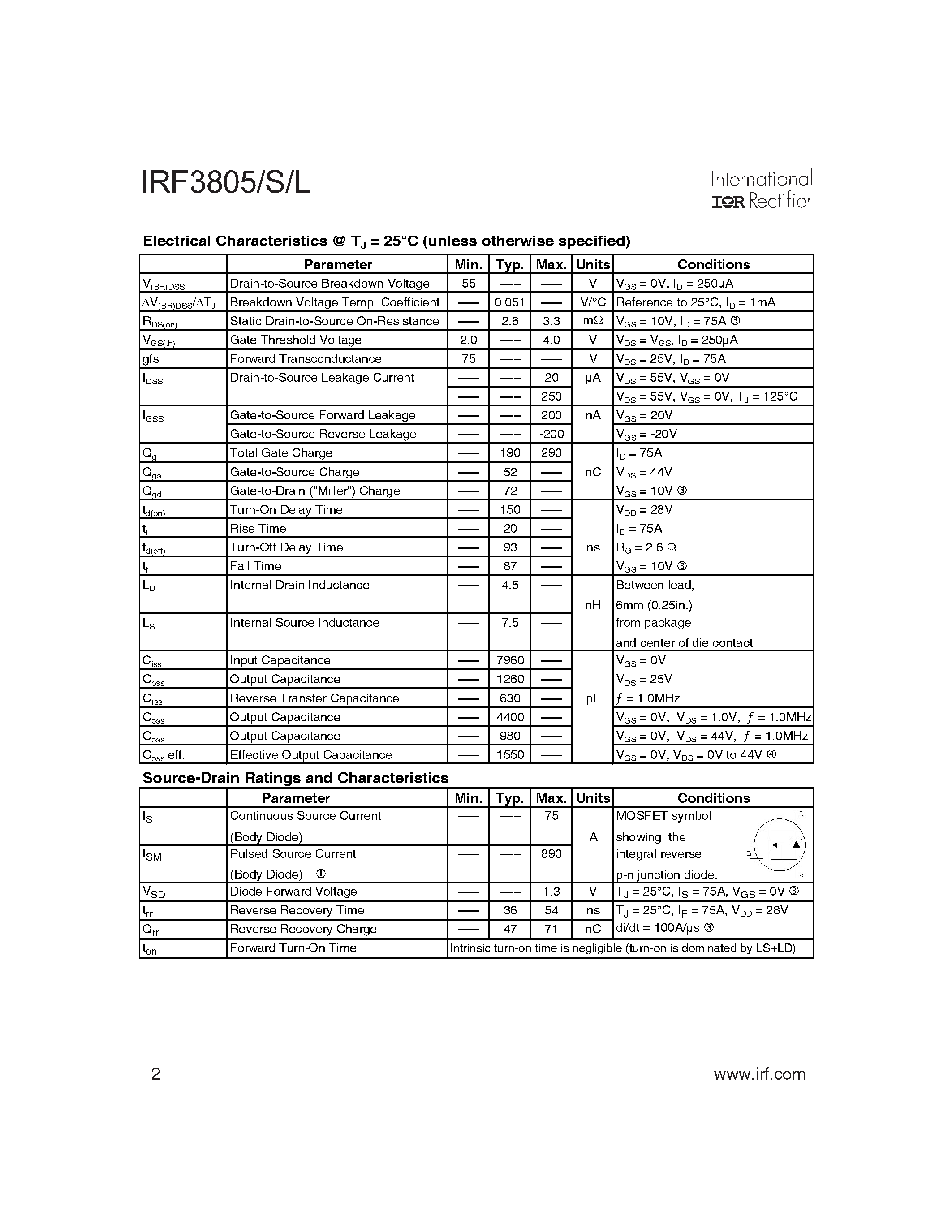 Datasheet IRF3805L - AUTOMOTIVE MOSFET page 2
