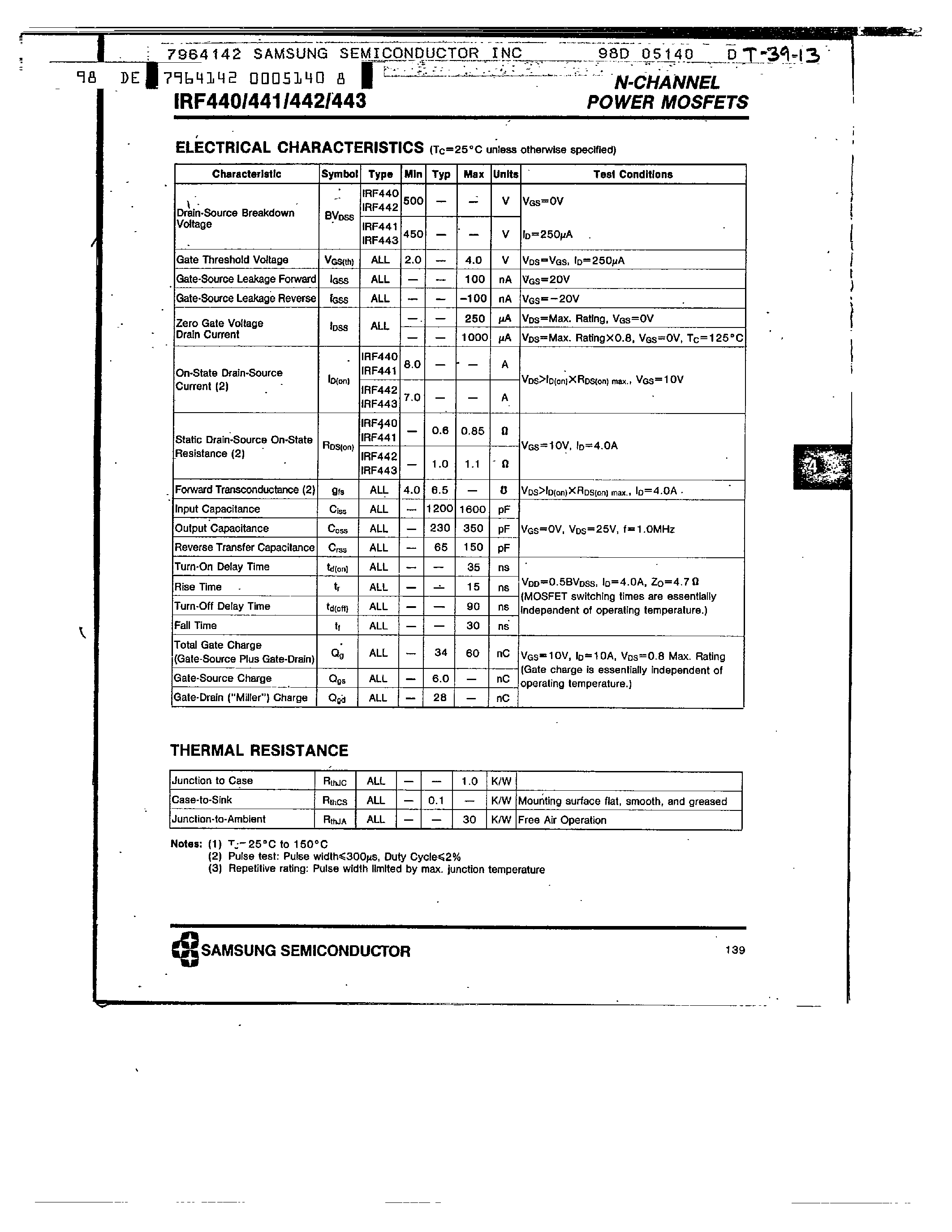 Datasheet IRF443 - N-CHANNEL POWER MOSFETS page 2