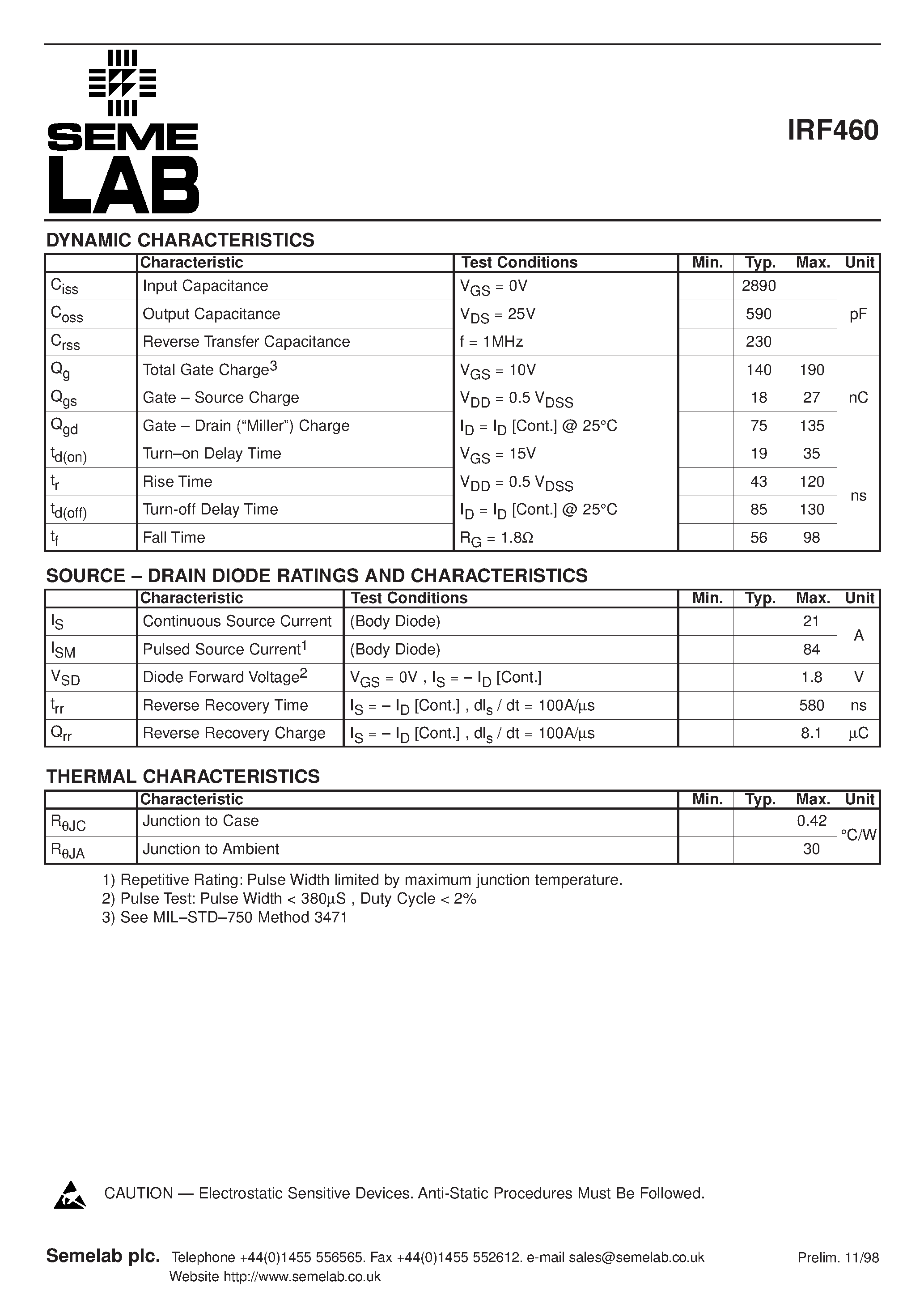 Даташит на микросхему IRF460 страница 2 Даташит IRF460 - N-CHANNEL ENHANCEMENT MODE HIGH VOLTAGE POWER MOSFETS страница 2