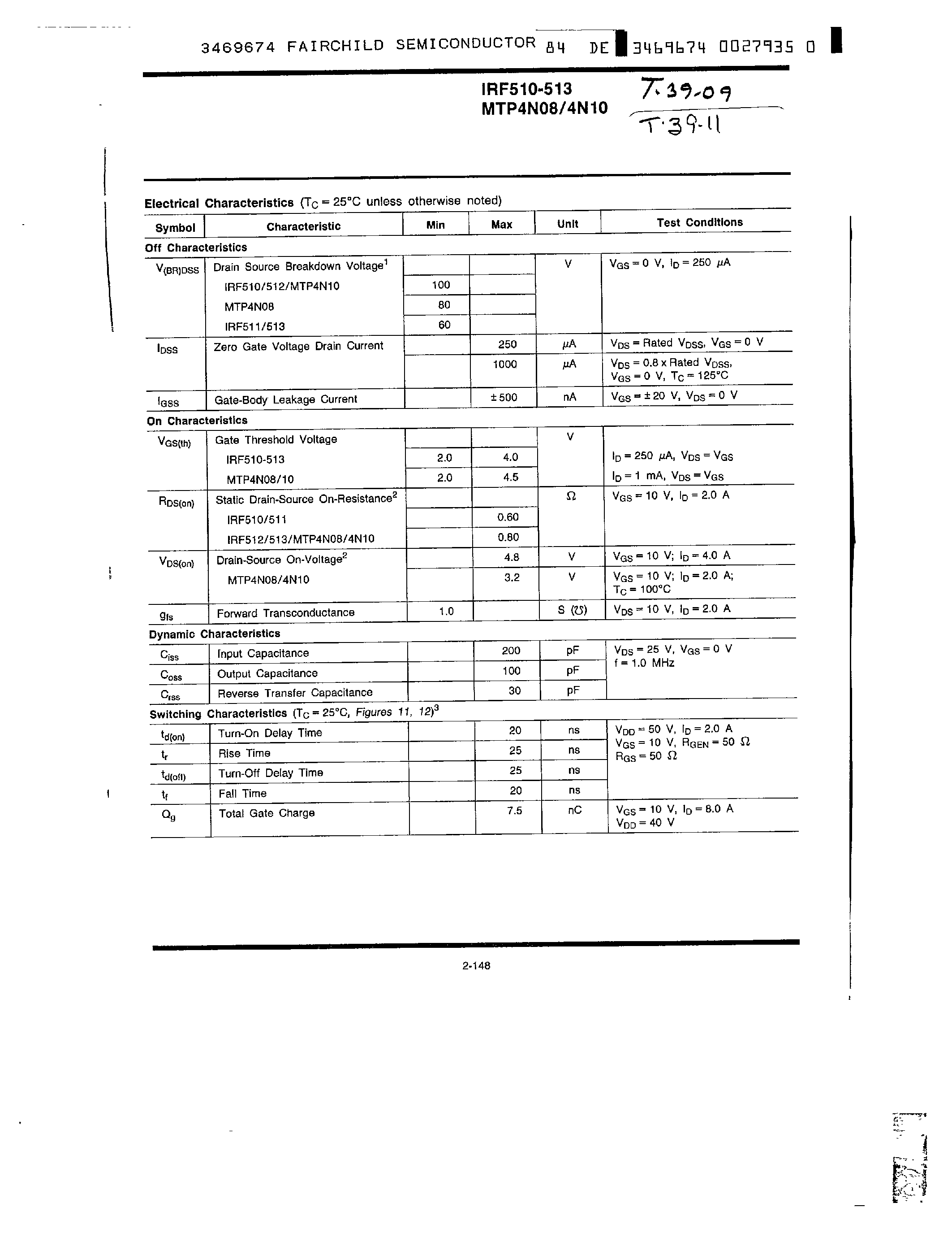 Даташит на микросхему IRF510-513 страница 2 Даташит IRF510-513 - N-Channel Power MOSFETs/ 5.5 A/ 60-100V страница 2