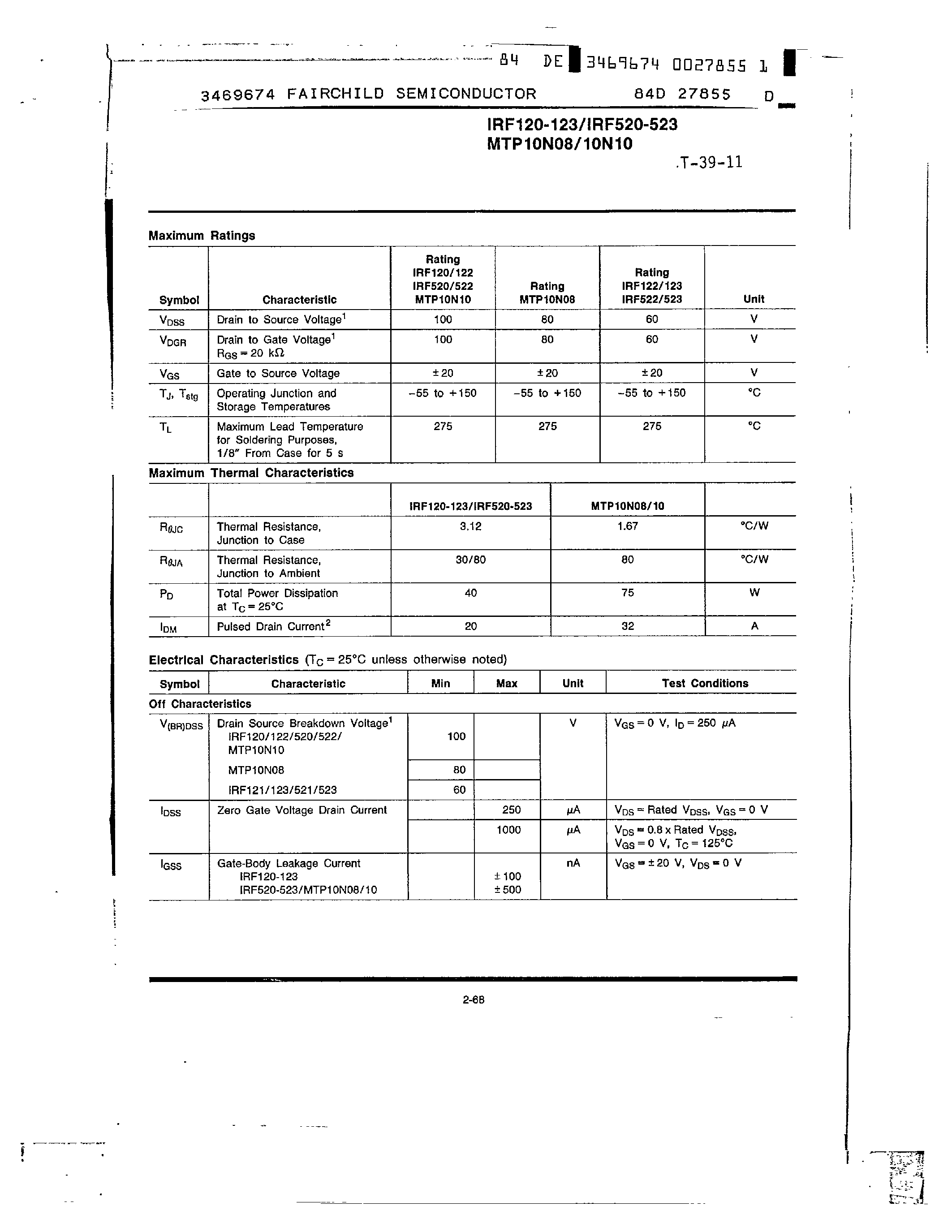 Datasheet IRF520 - N-Channel Power MOSFETs/ 11 A/ 60-100 V page 2