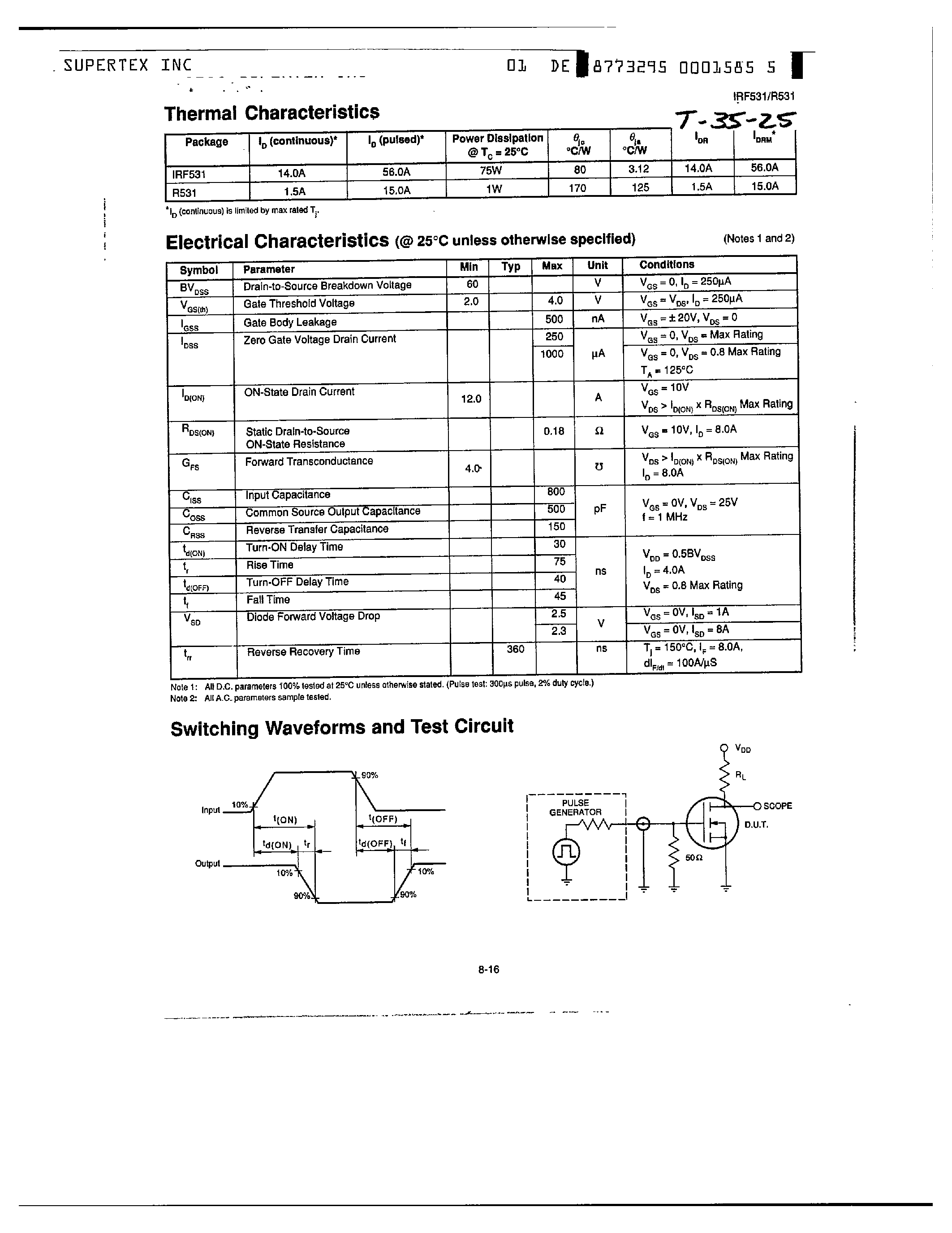 Datasheet IRF531 - N-Channel Enhancement-Mode Vertical DMOS Power FETs page 2