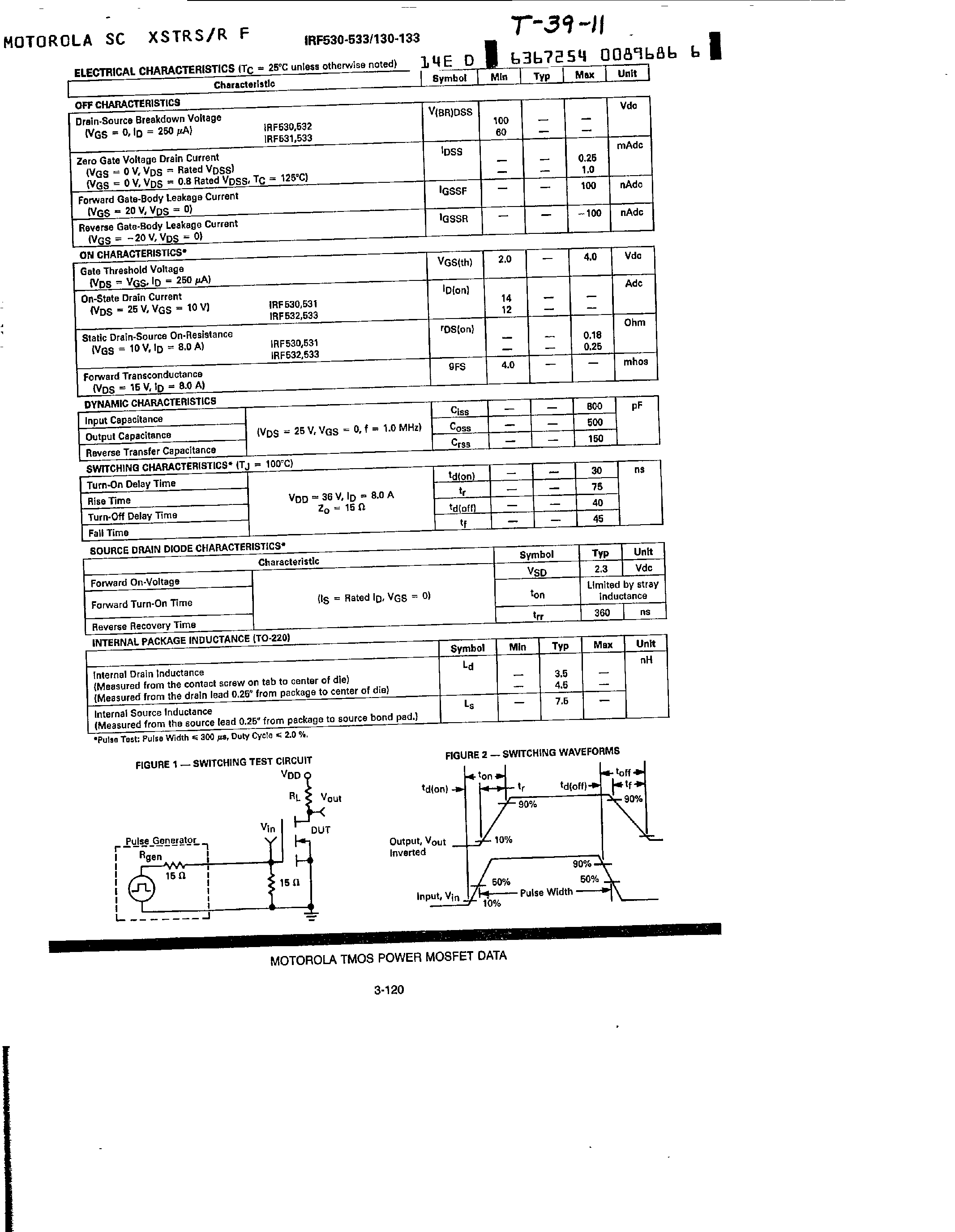 Datasheet IRF532 - N-CHANNEL ENHANCEMENT-MODE SILICON GATE TMOS POWER FIELD EFFECT TRANSISTOR page 2