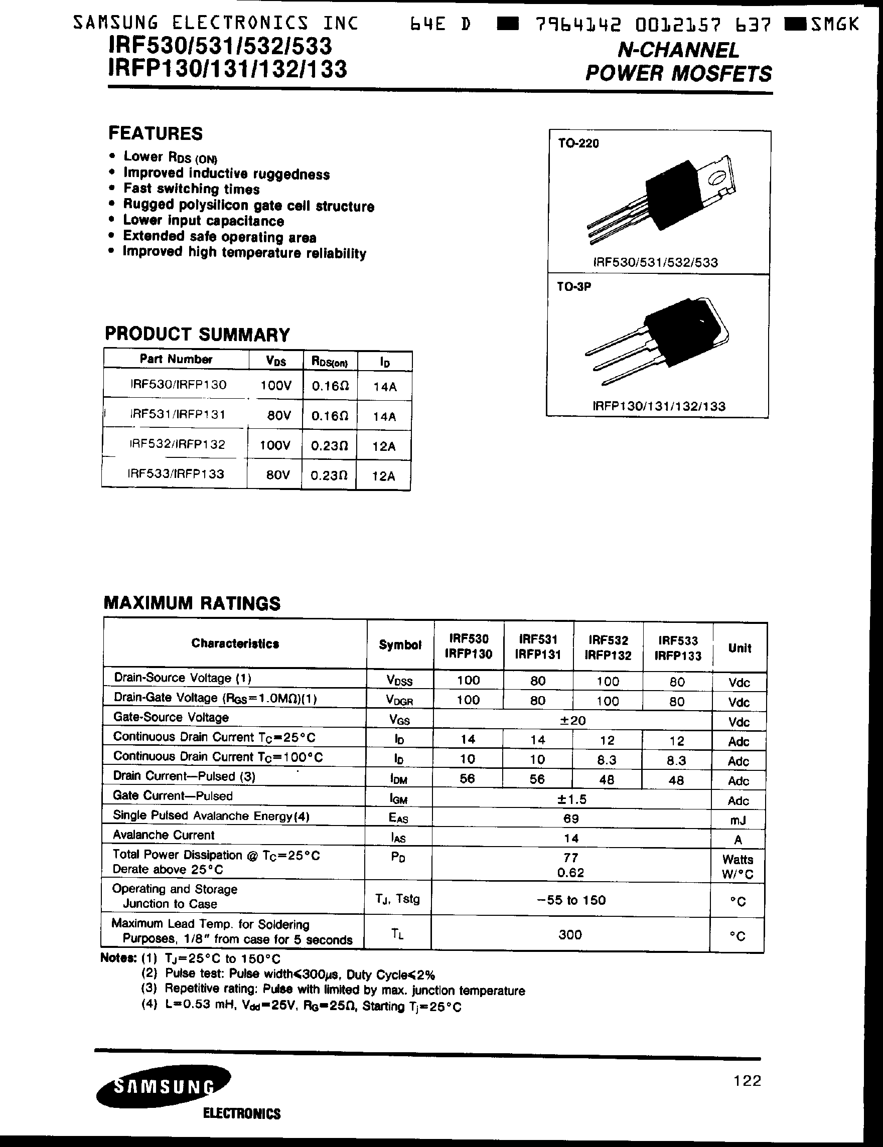 Datasheet IRF533 - N-CHANNEL POWER MOSFETS page 1