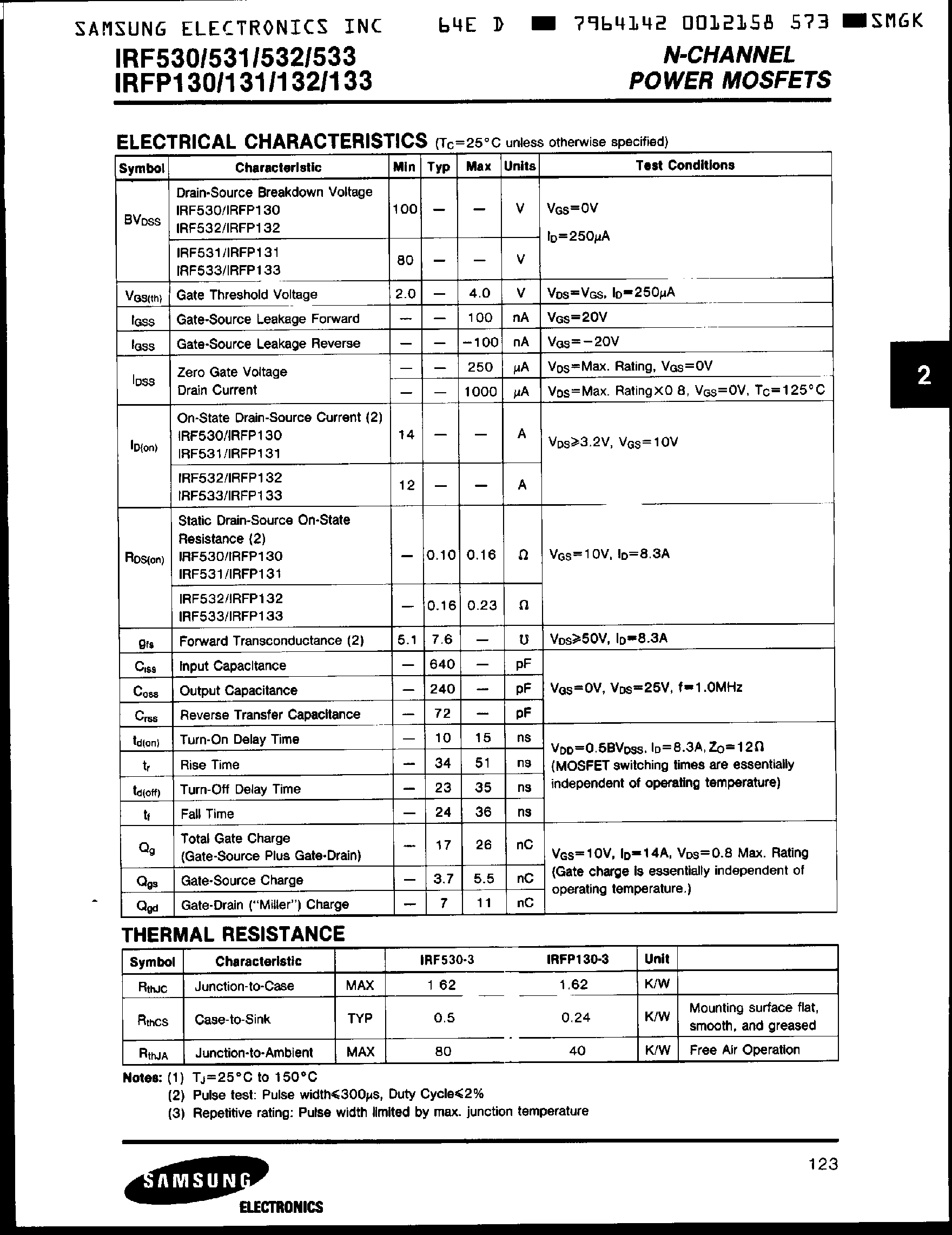 Datasheet IRF533 - N-CHANNEL POWER MOSFETS page 2