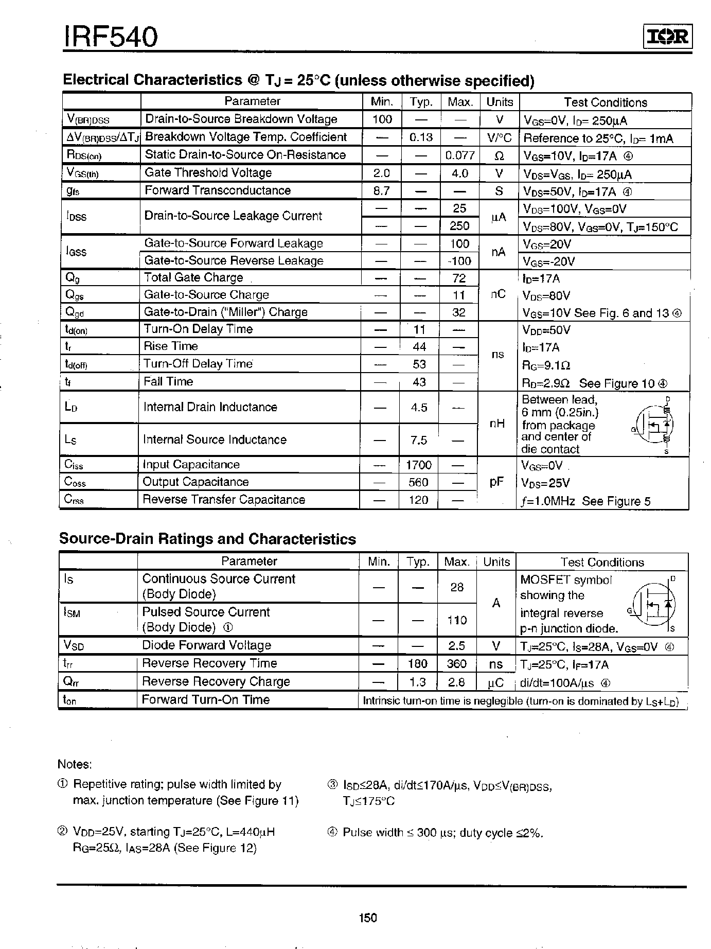 Datasheet IRF540 - HEXFET POWER MOSFET page 2