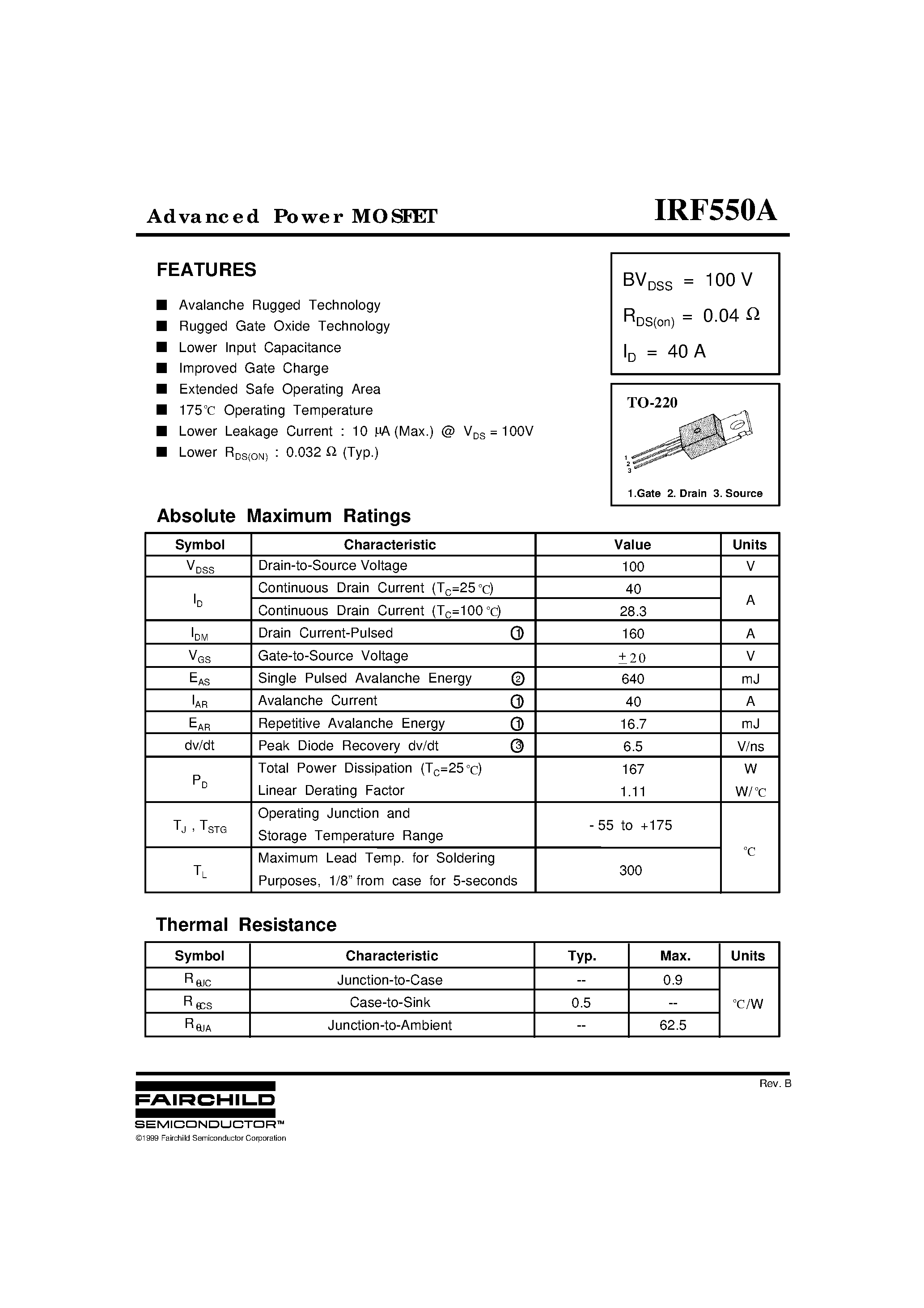 Datasheet IRF550A page 1 Datasheet IRF550A - Advanced Power MOSFET page 1