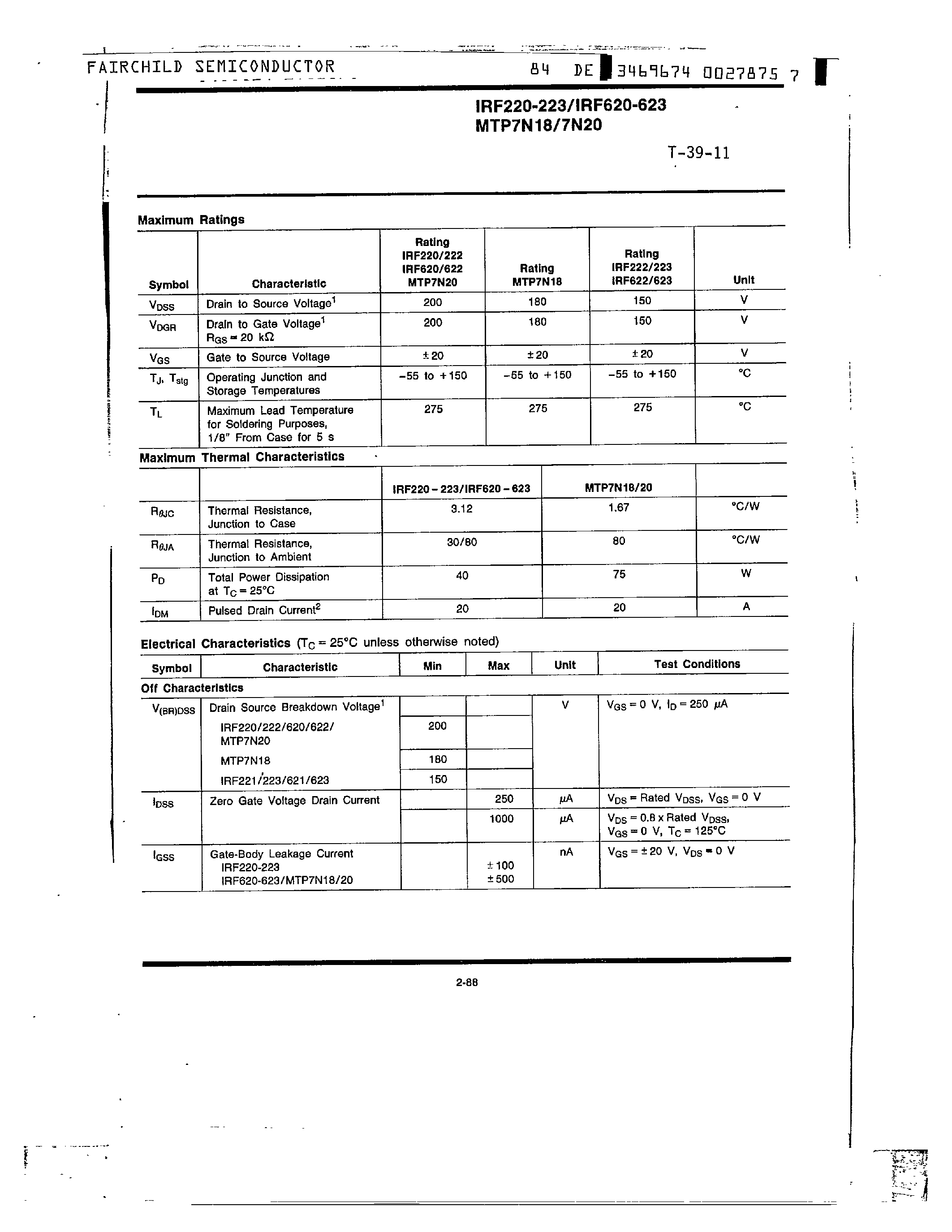 Datasheet IRF620 - N-Channel Power MOSFETs/ 7A/ 150-200V page 2