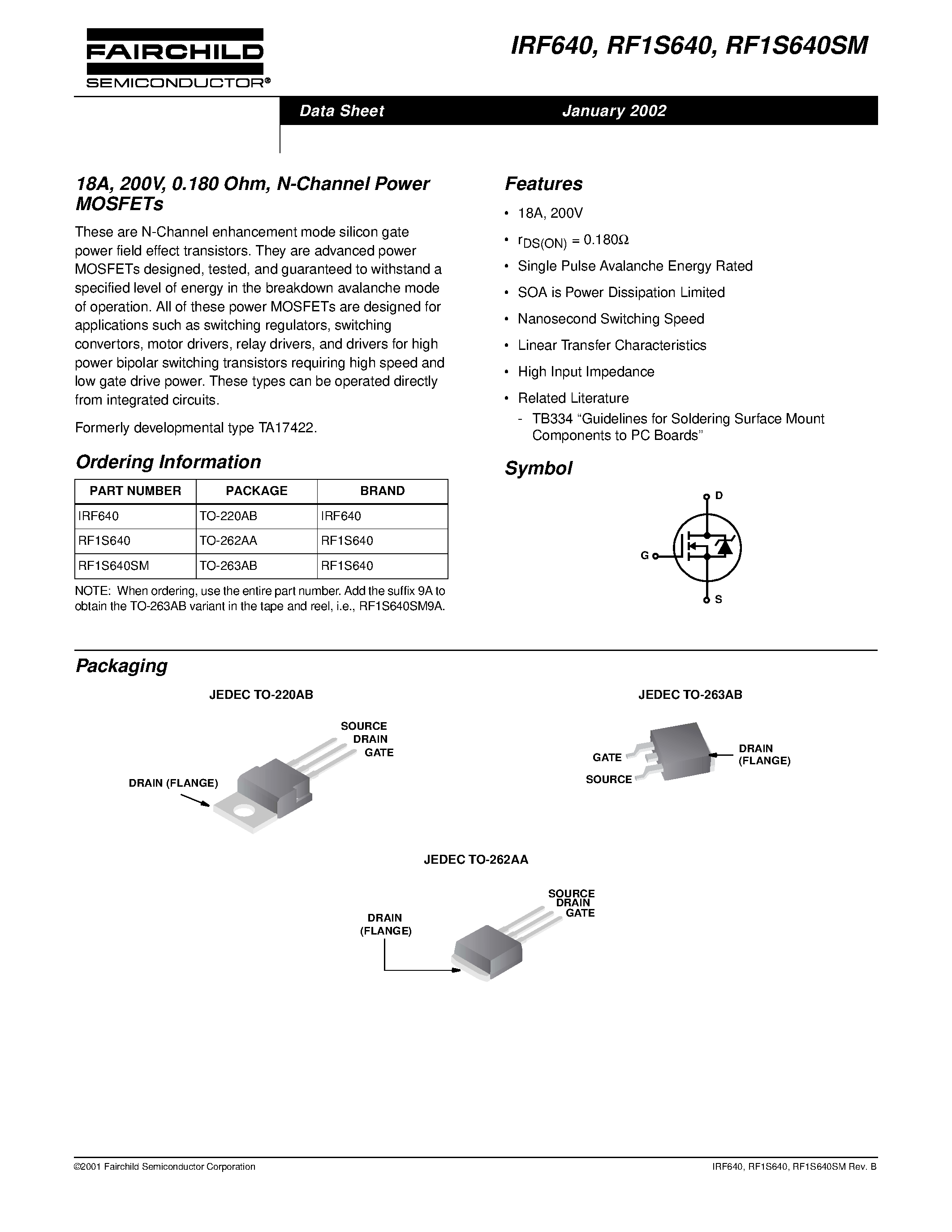 Datasheet IRF640 - 200V N-Channel MOSFET page 1