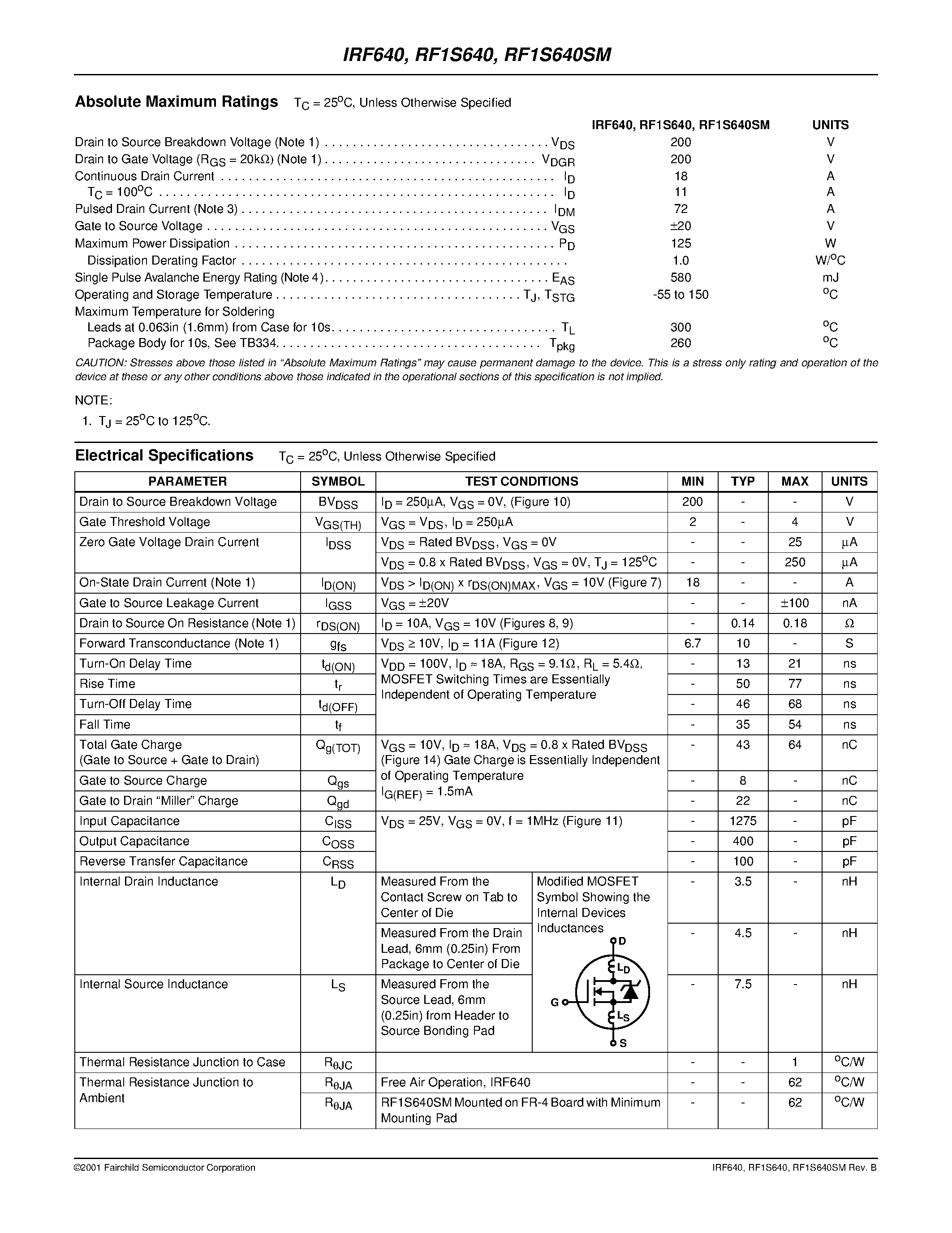 Datasheet IRF640 - 200V N-Channel MOSFET page 2