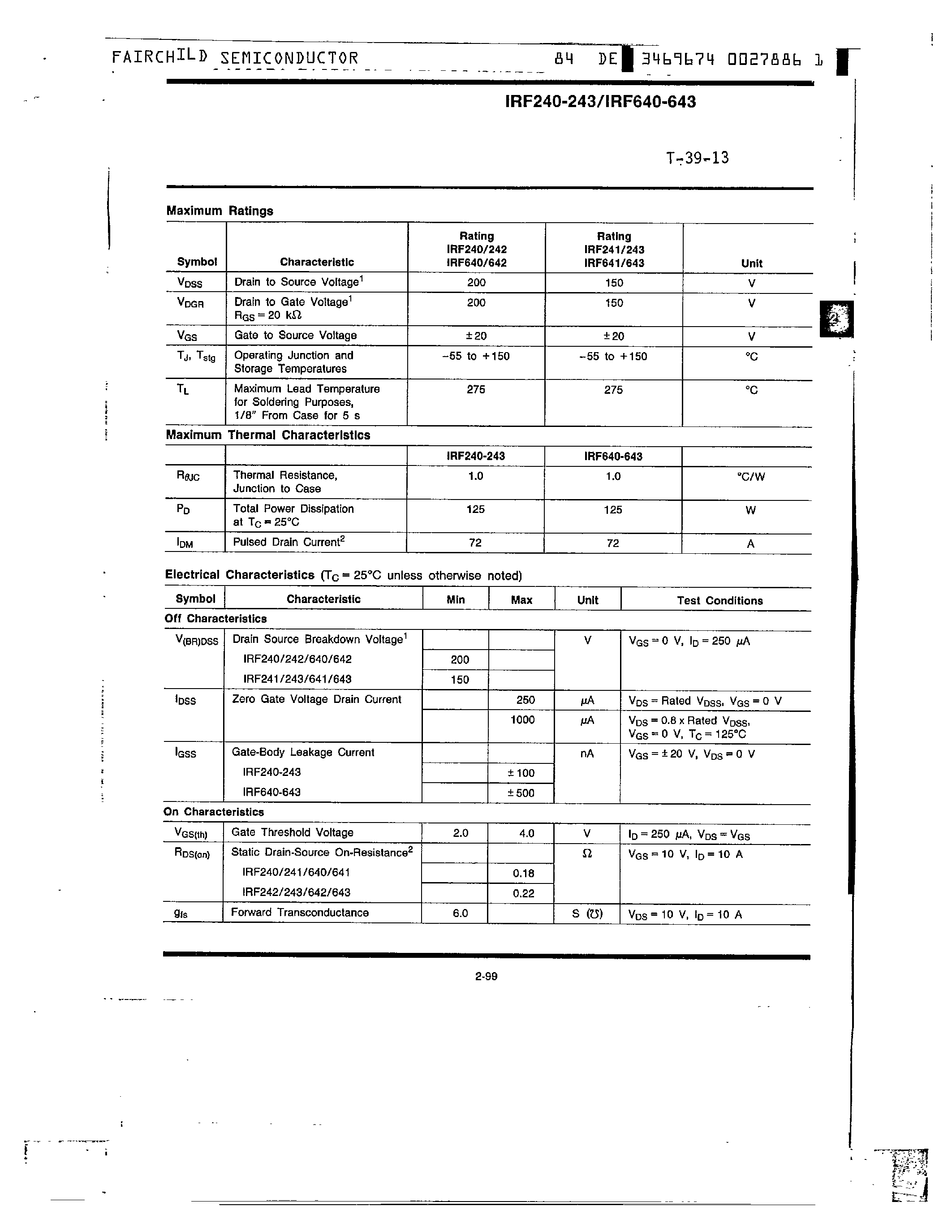 Datasheet IRF643 - N-Channel Power MOSFETs/ 18A/ 150-200V page 2