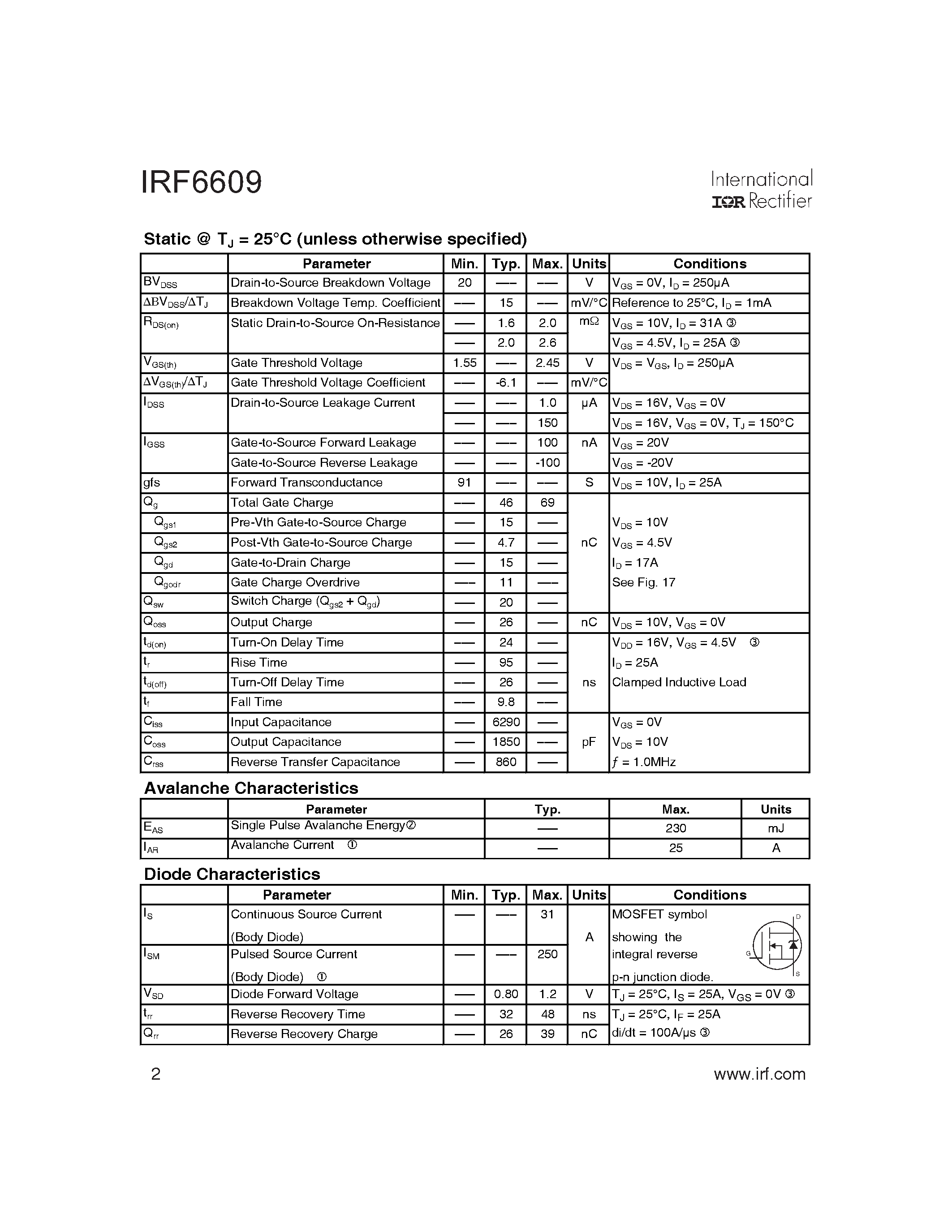 Datasheet IRF6618TR1 - HEXFET Power MOSFET page 2
