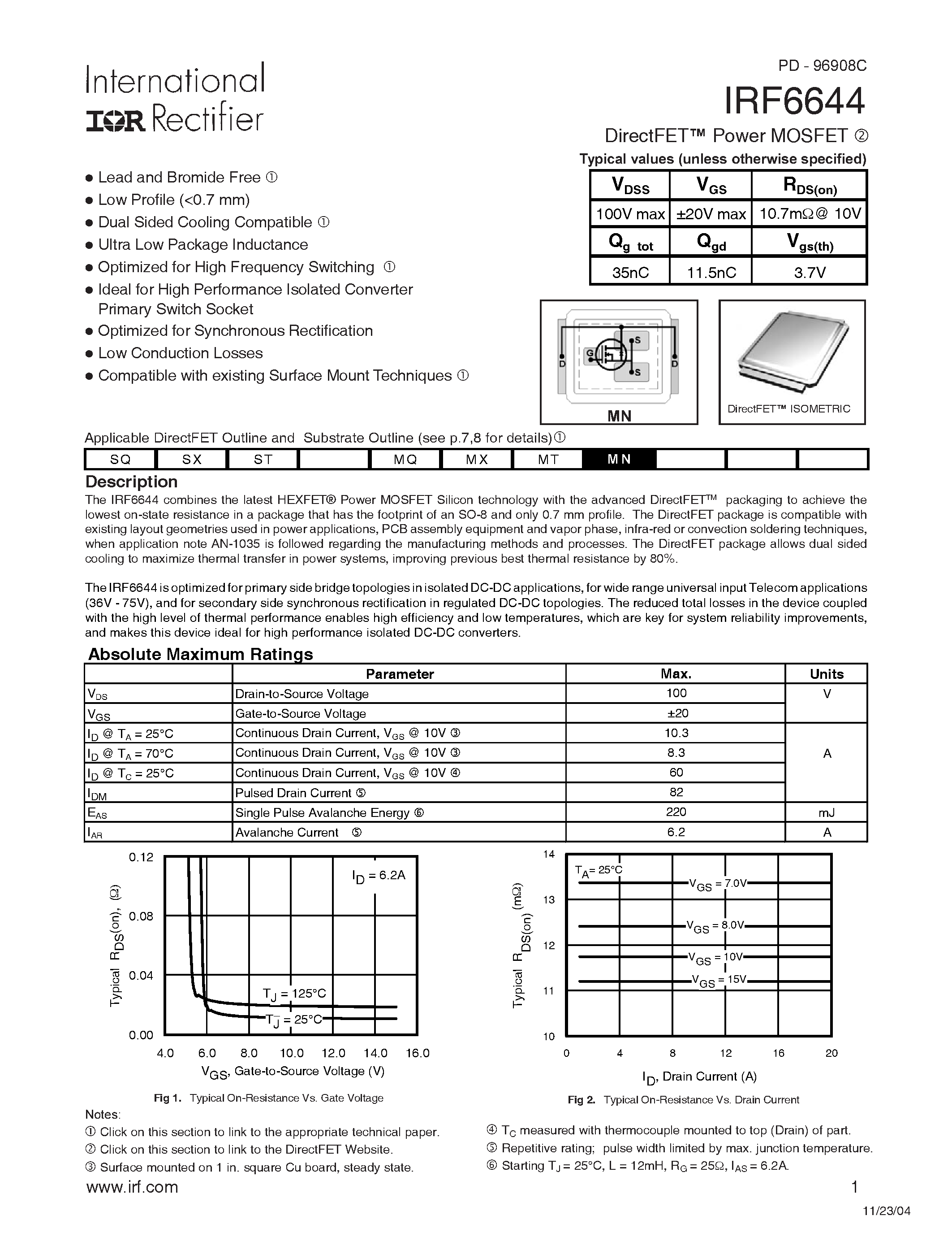 Datasheet IRF6644 - DirectFETPower MOSFET page 1