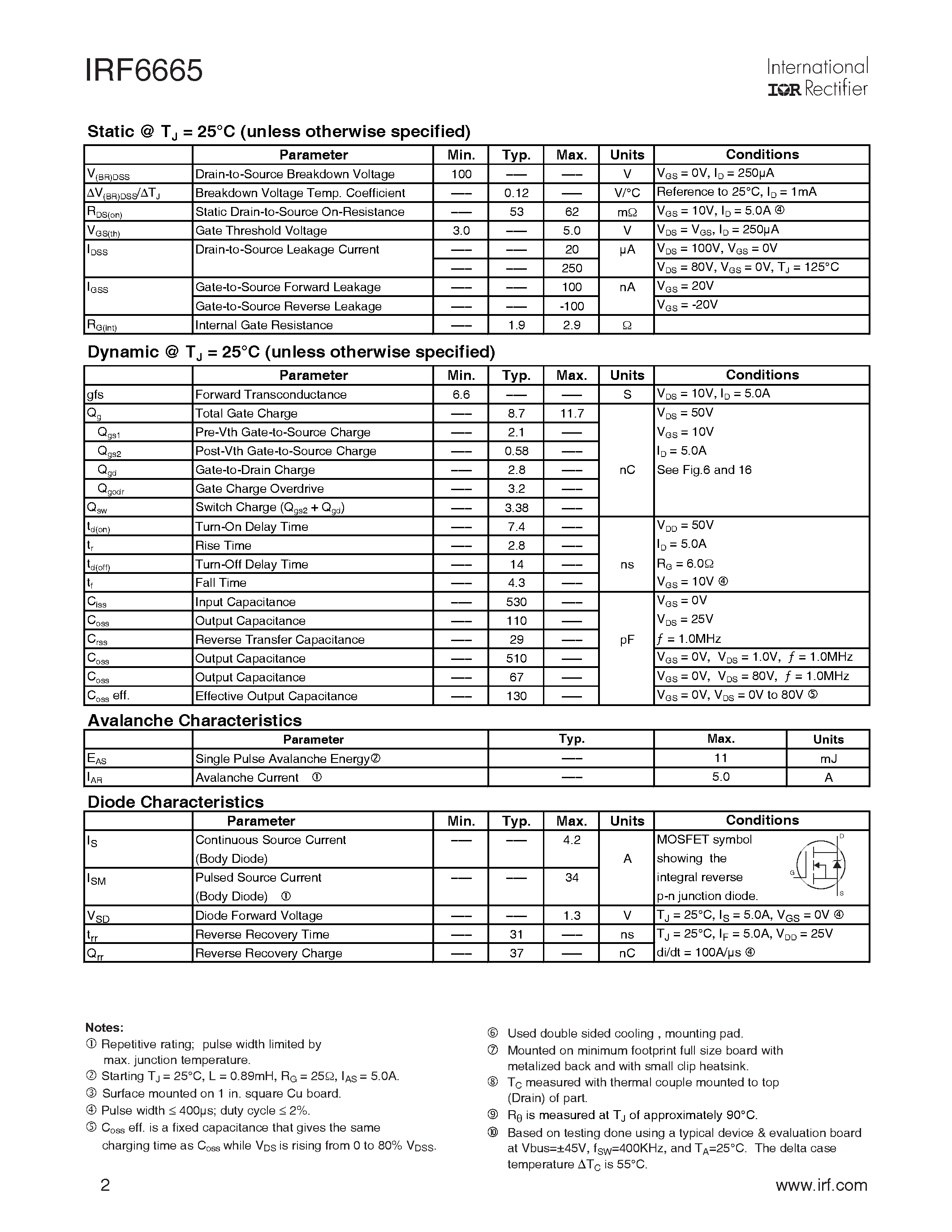 Datasheet IRF6665 - DIGITAL AUDIO MOSFET page 2