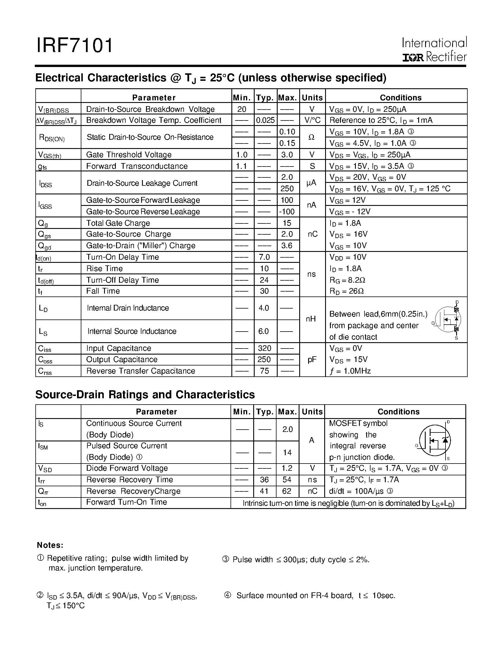 Datasheet IRF7101 page 2 Datasheet IRF7101 - HEXFET Power MOSFET page 2