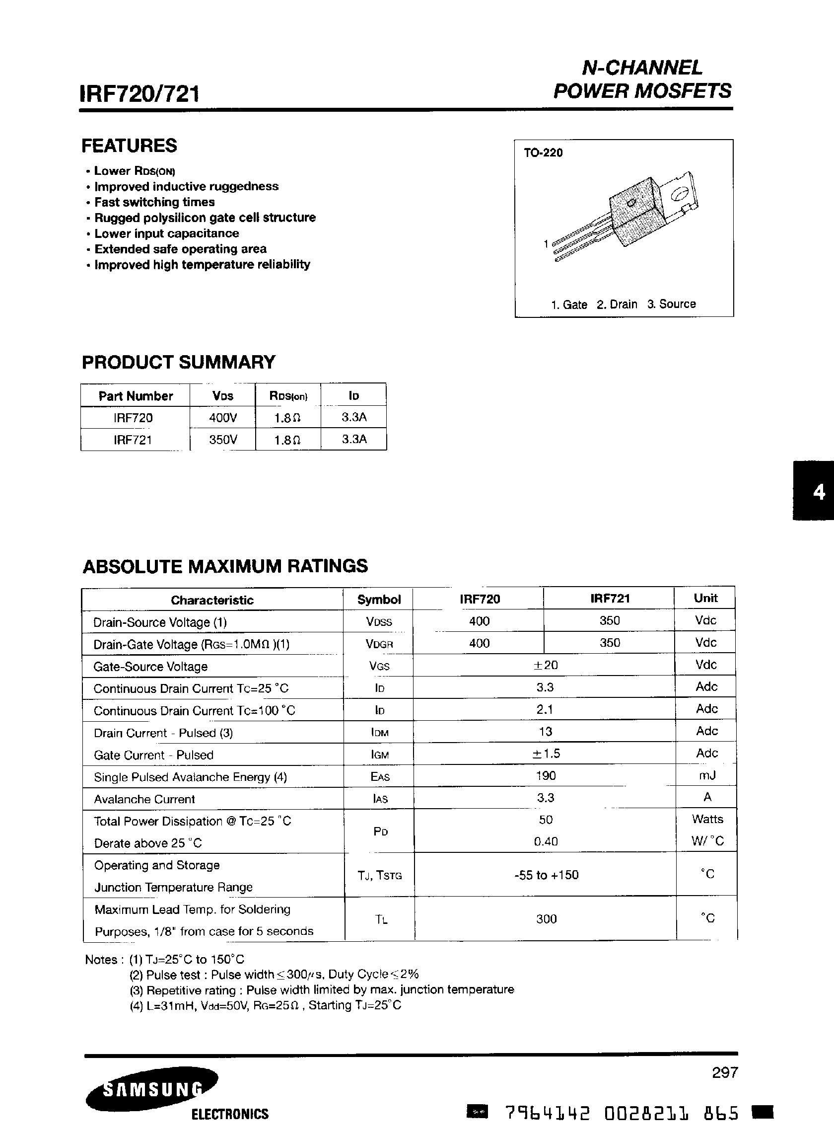 Datasheet IRF721 - N-CHANNEL POWER MOSFETS page 1