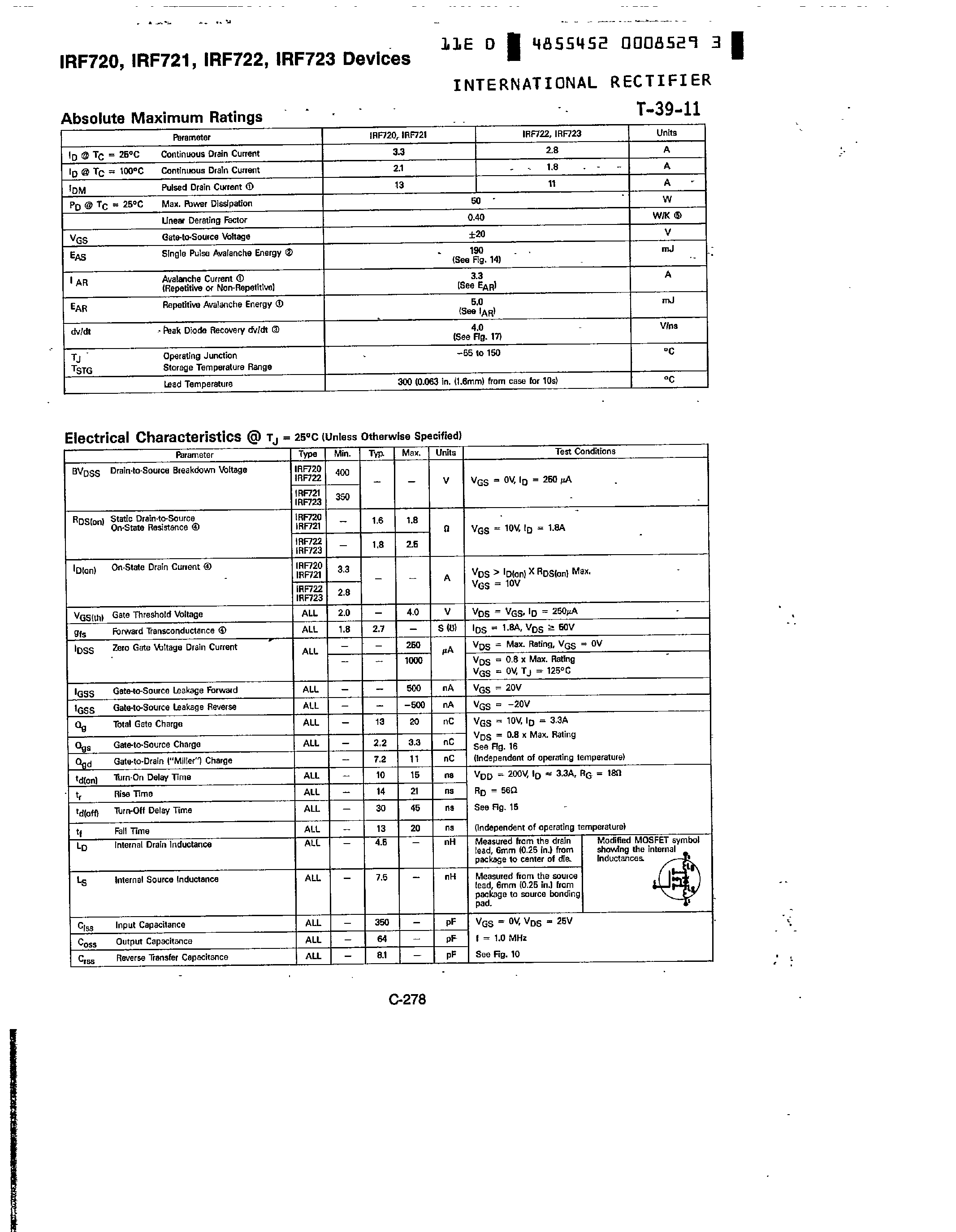 Datasheet IRF723 - TRANSISTORS N-CHANNEL page 2
